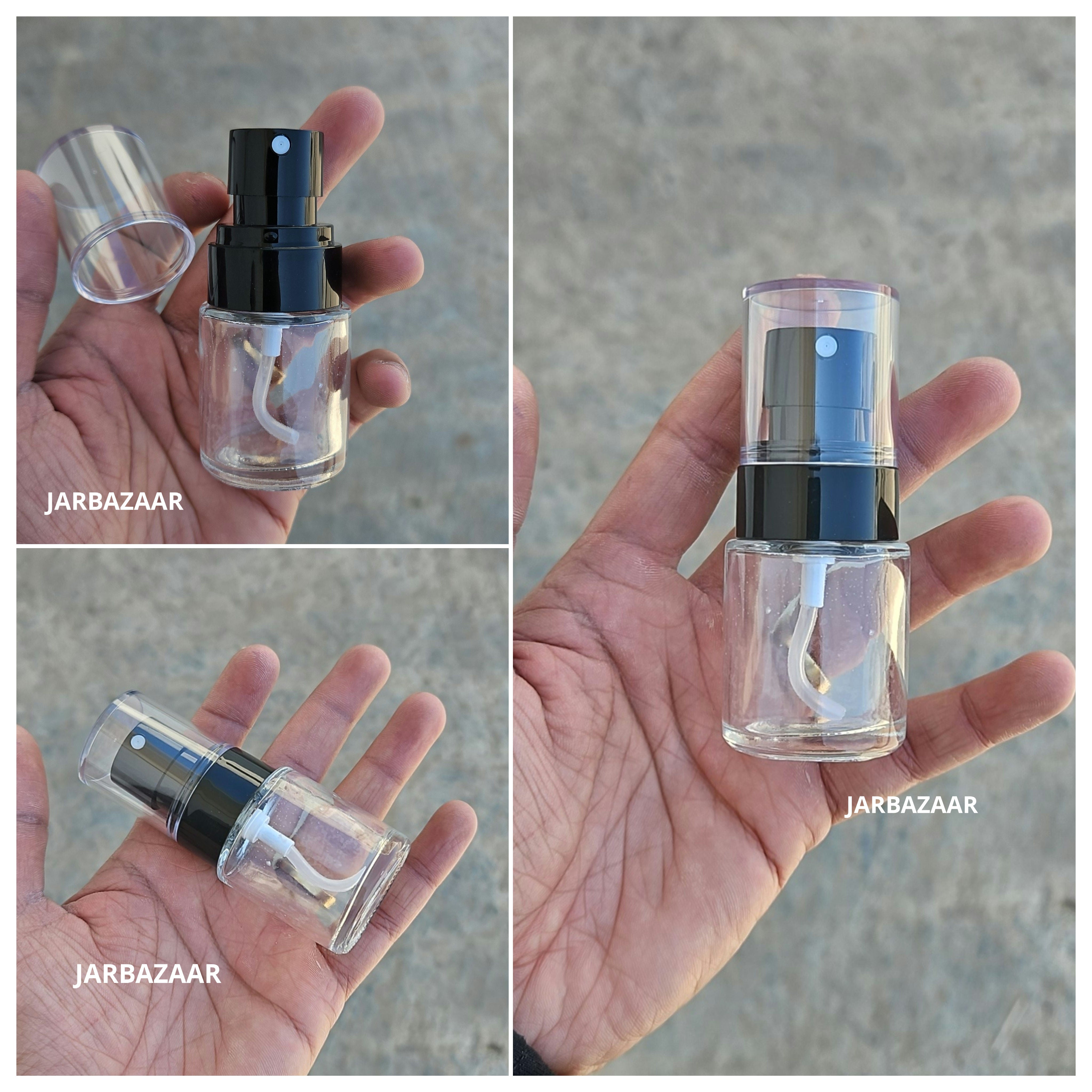 20 ML Transparent Flat Shoulder Glass Bottle (NHR SPRAY PUMP)