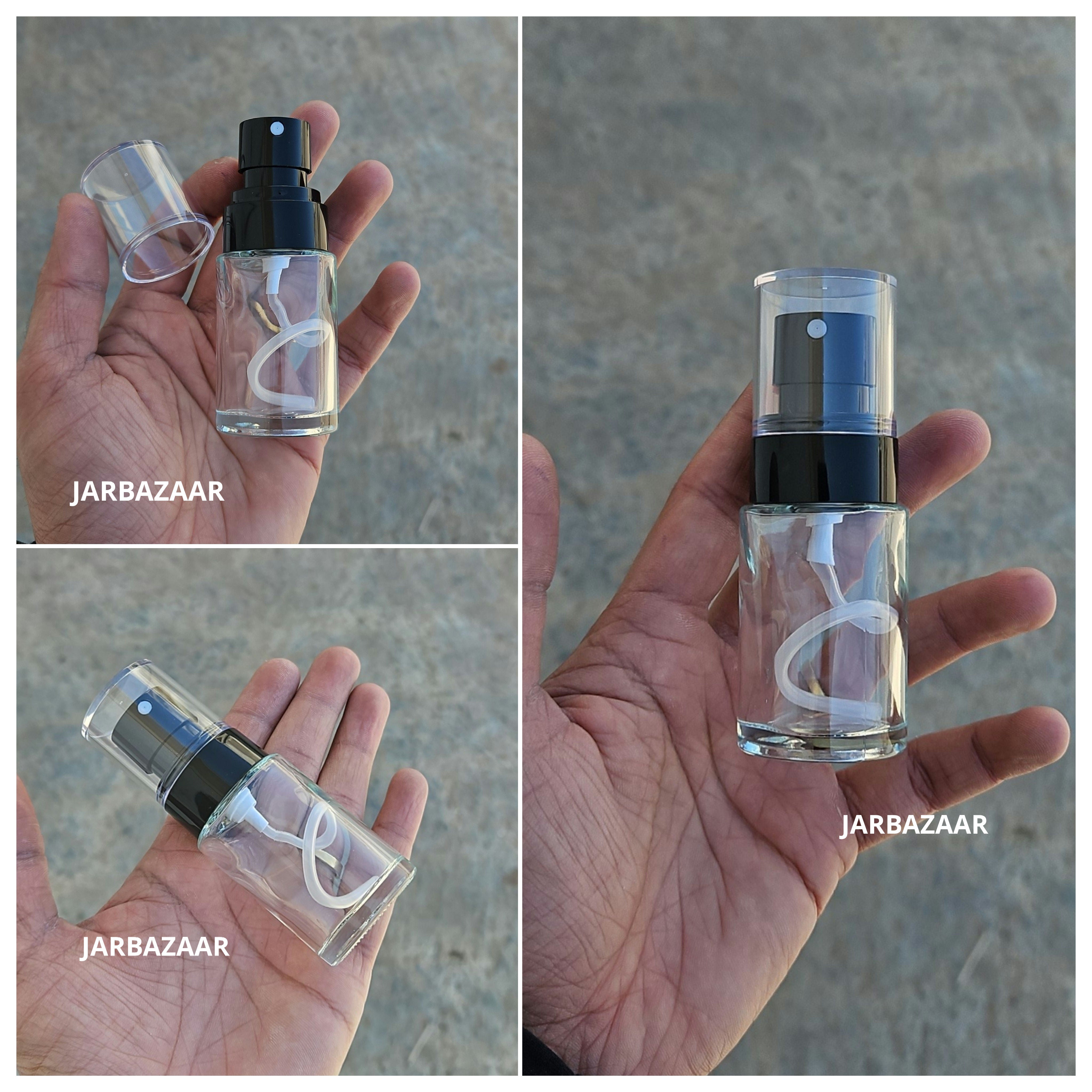 30 ML Transparent Flat Shoulder Glass Bottle (NHR SPRAY PUMP)