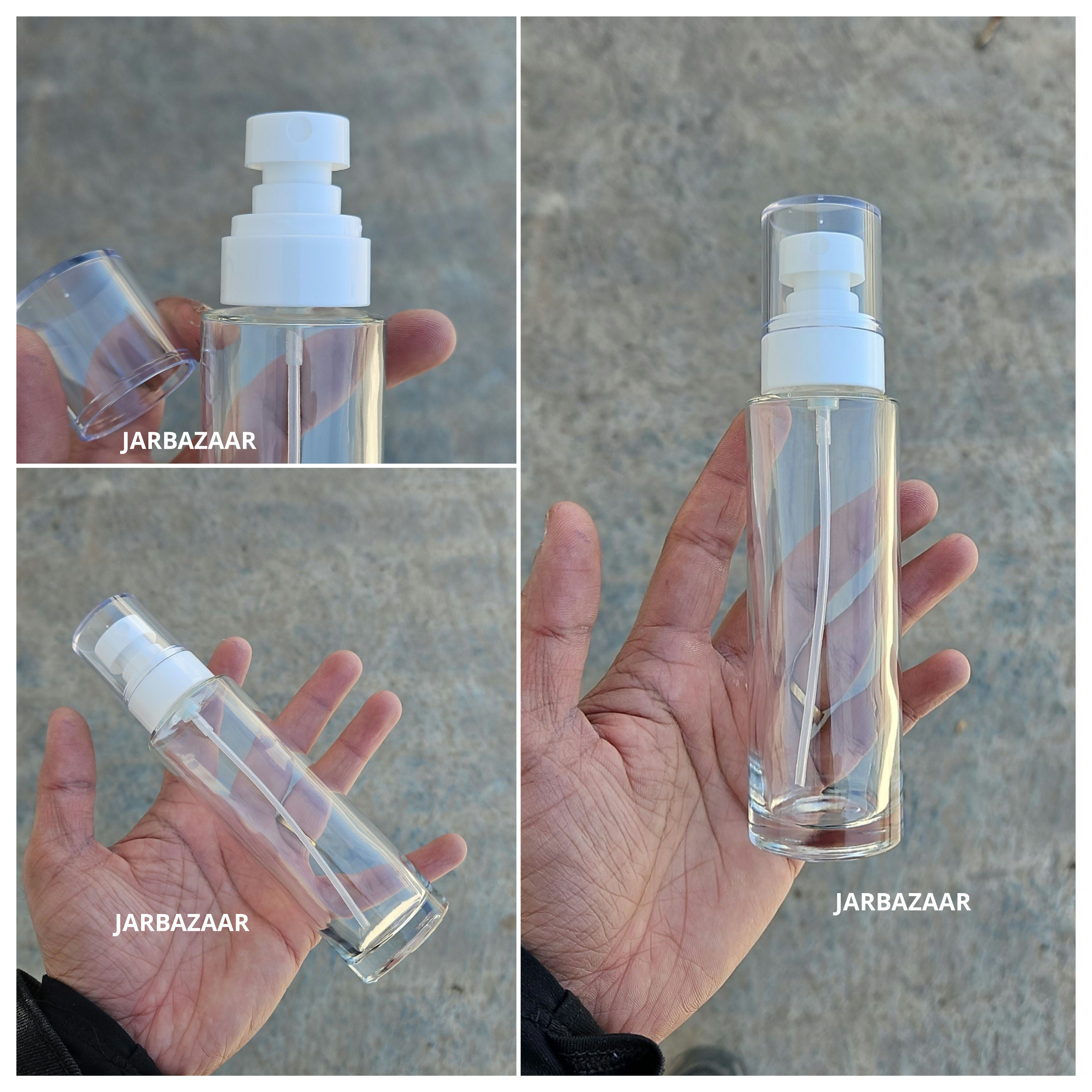 100 ML Transparent Flat Shoulder Glass Bottle (NHR SPRAY PUMP)
