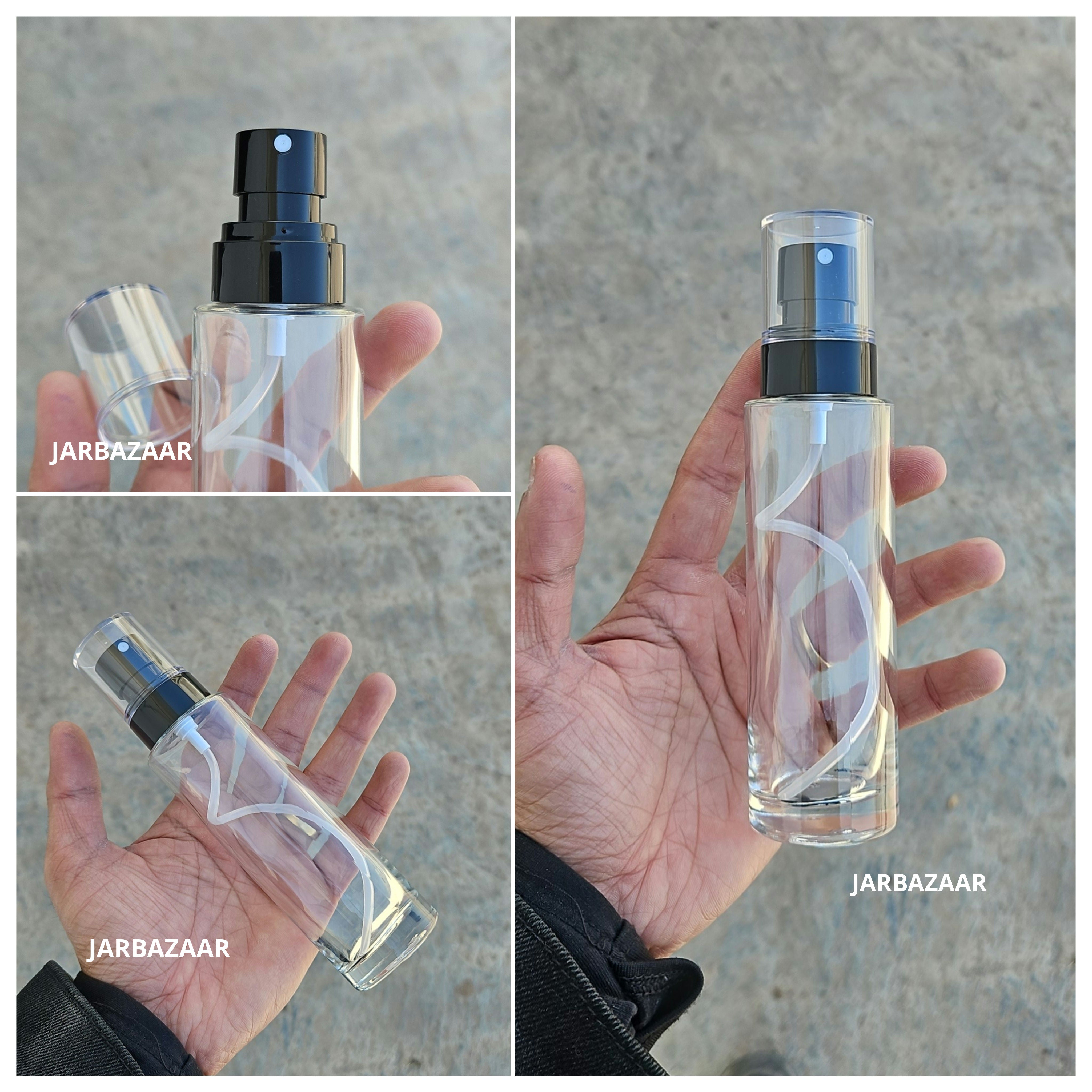 100 ML Transparent Flat Shoulder Glass Bottle (NHR SPRAY PUMP)