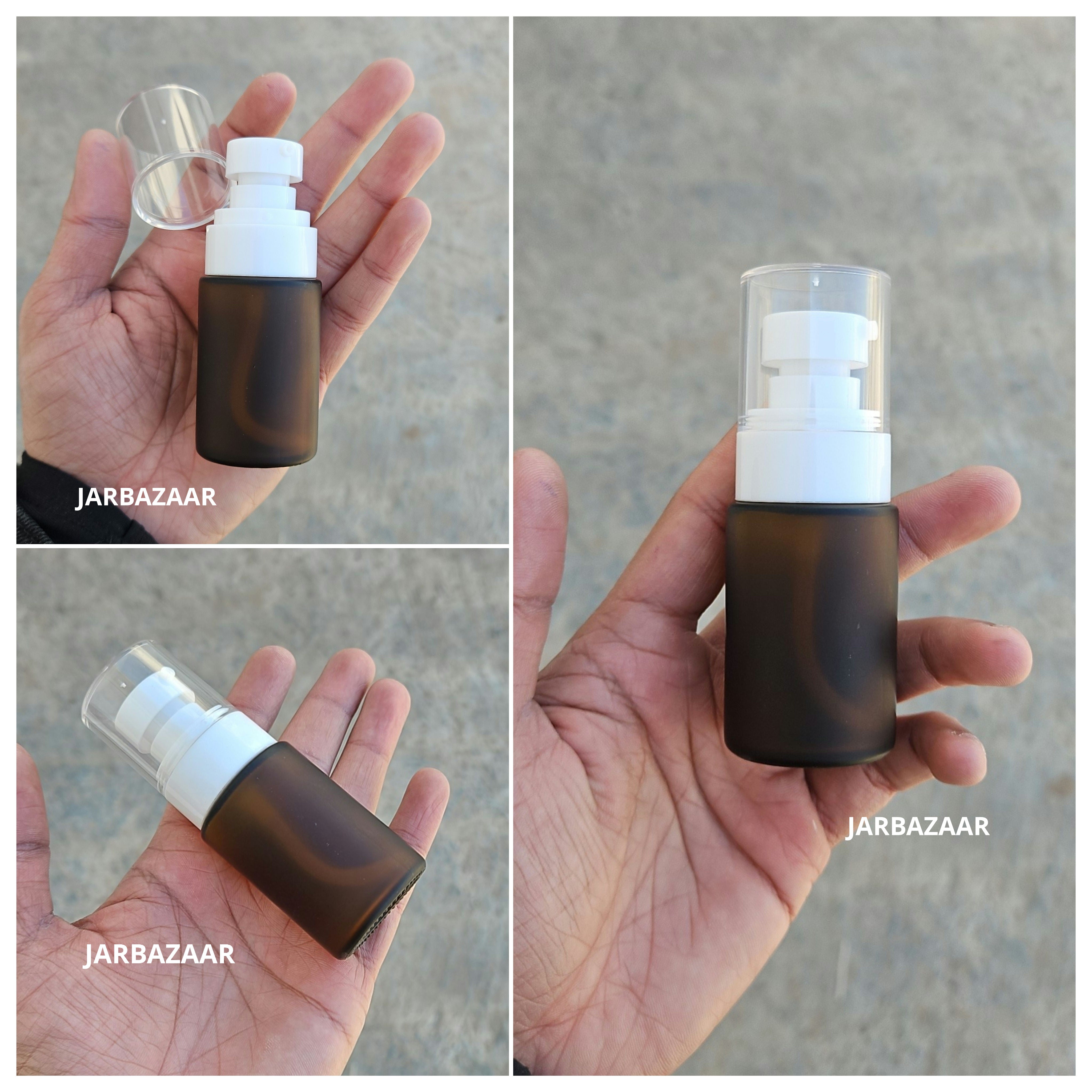 30 ML Amber Frosted Flat Shoulder Glass Bottle (NHR SERUM PUMP)