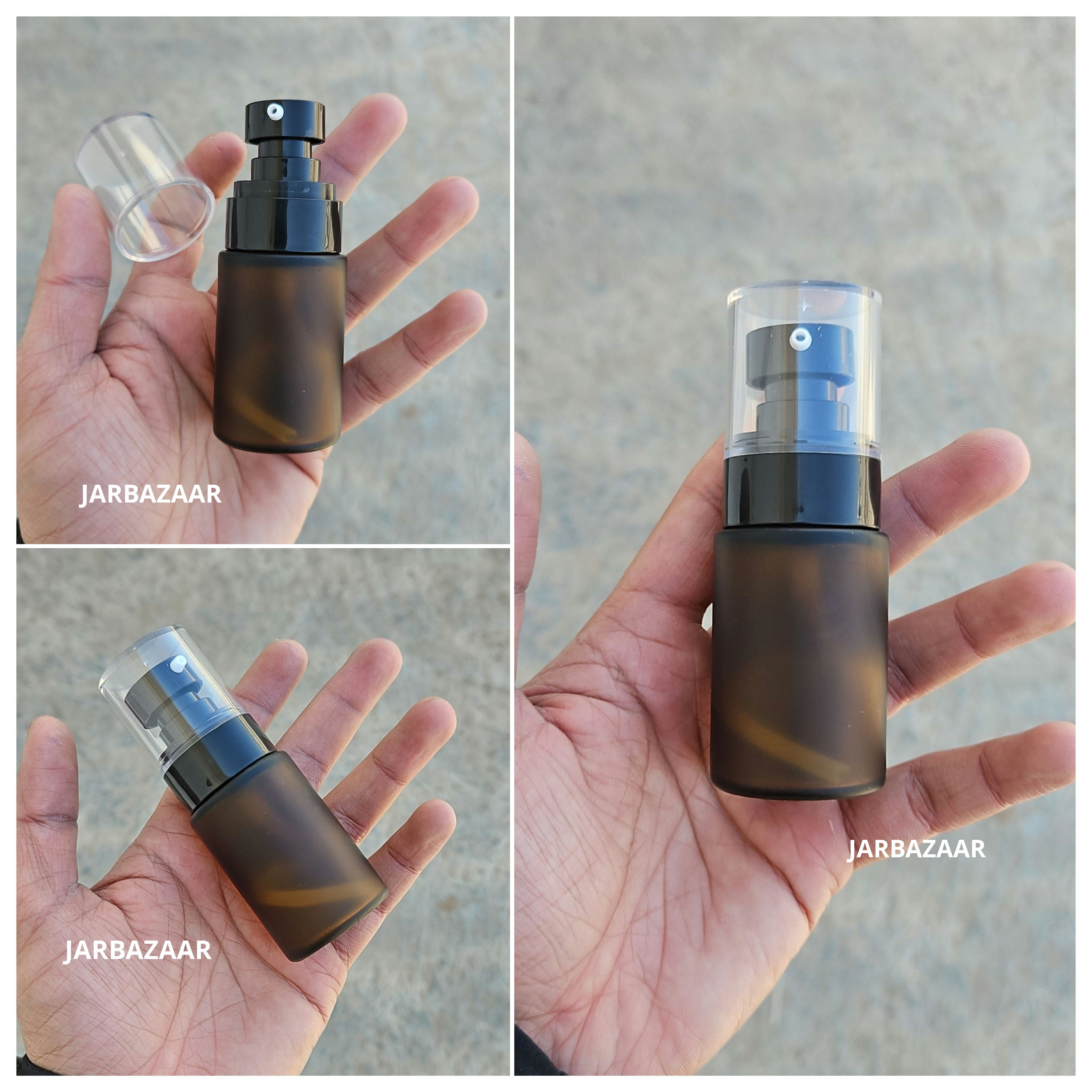 30 ML Amber Frosted Flat Shoulder Glass Bottle (NHR SERUM PUMP)