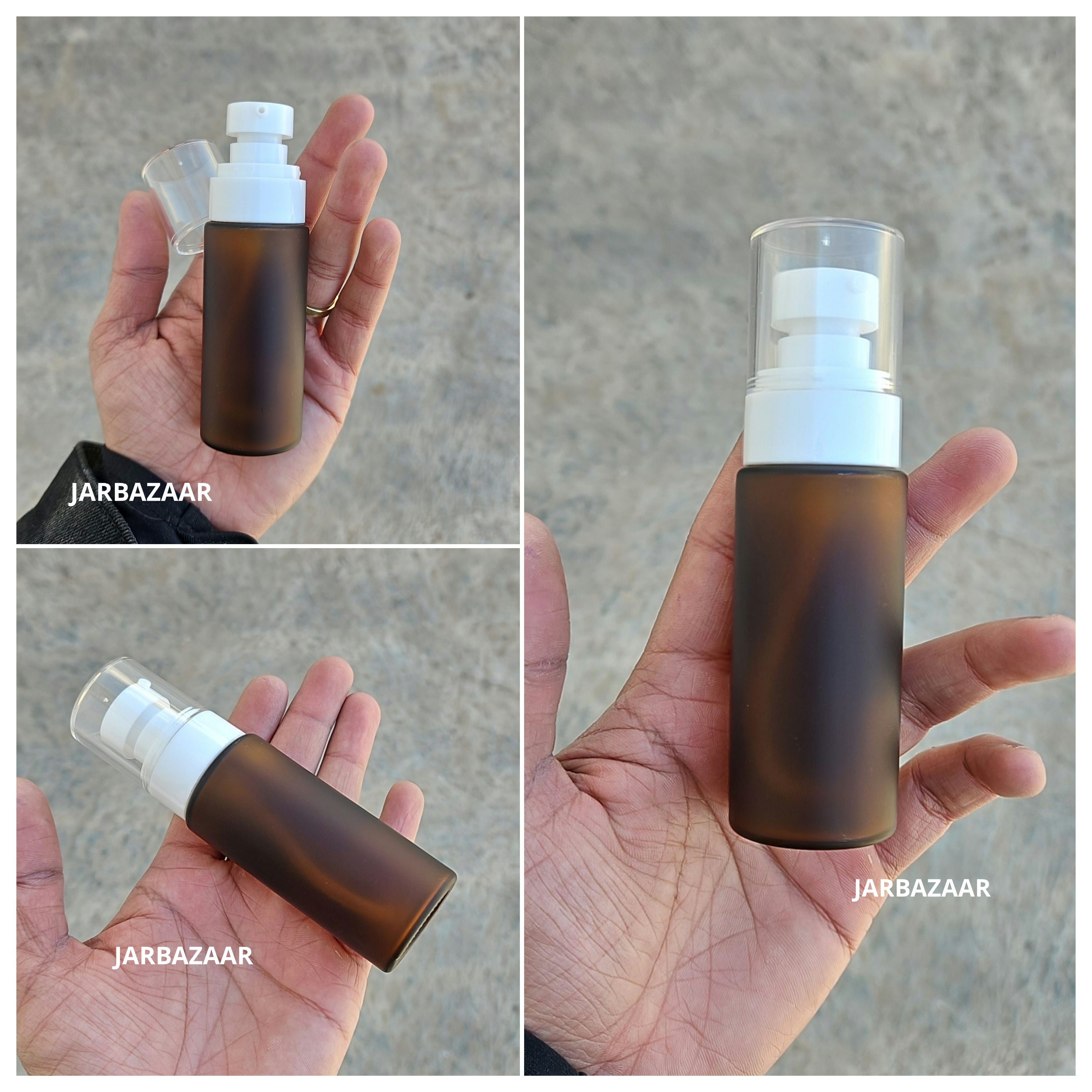 50 ML Amber Frosted Flat Shoulder Glass Bottle (NHR SERUM PUMP)