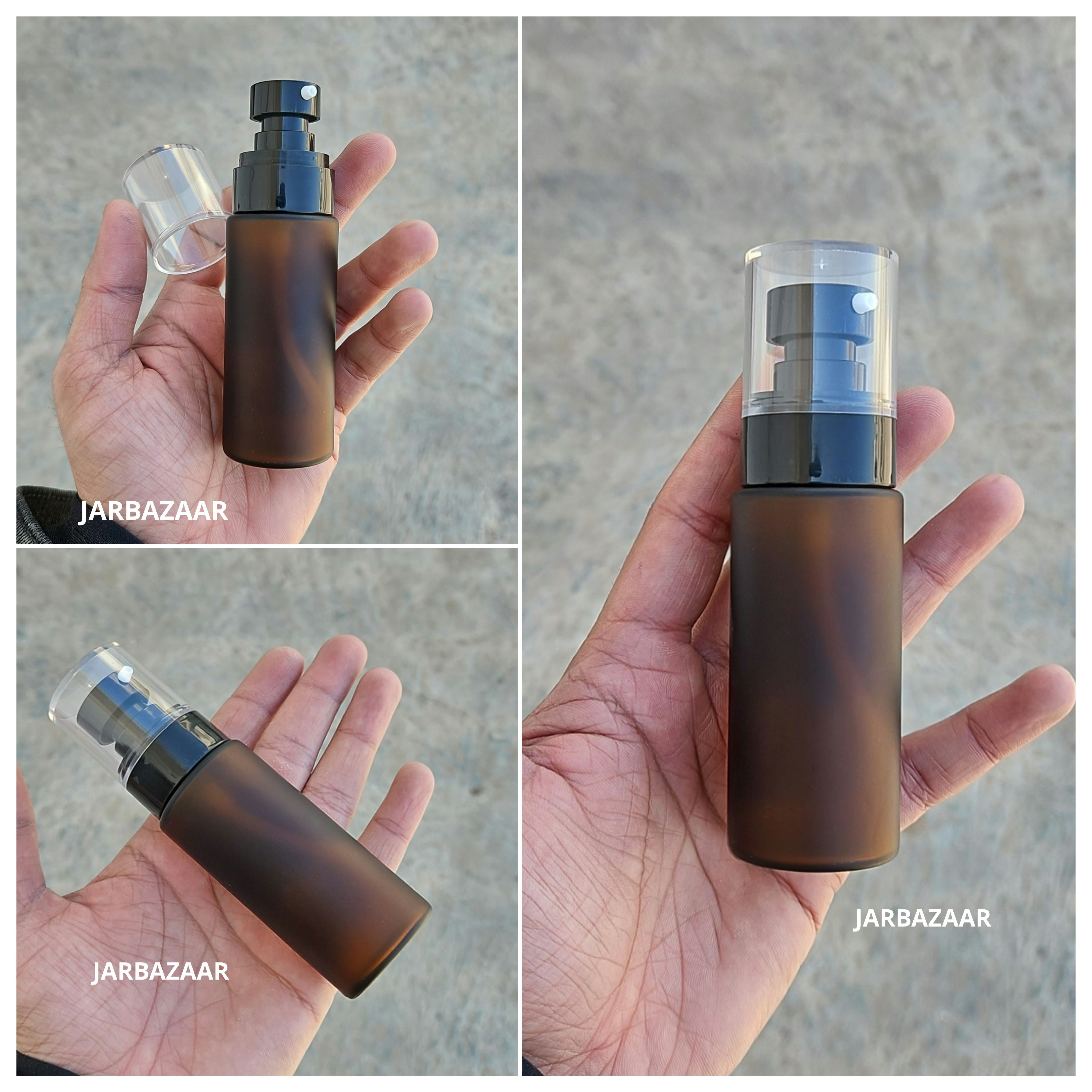 50 ML Amber Frosted Flat Shoulder Glass Bottle (NHR SERUM PUMP)