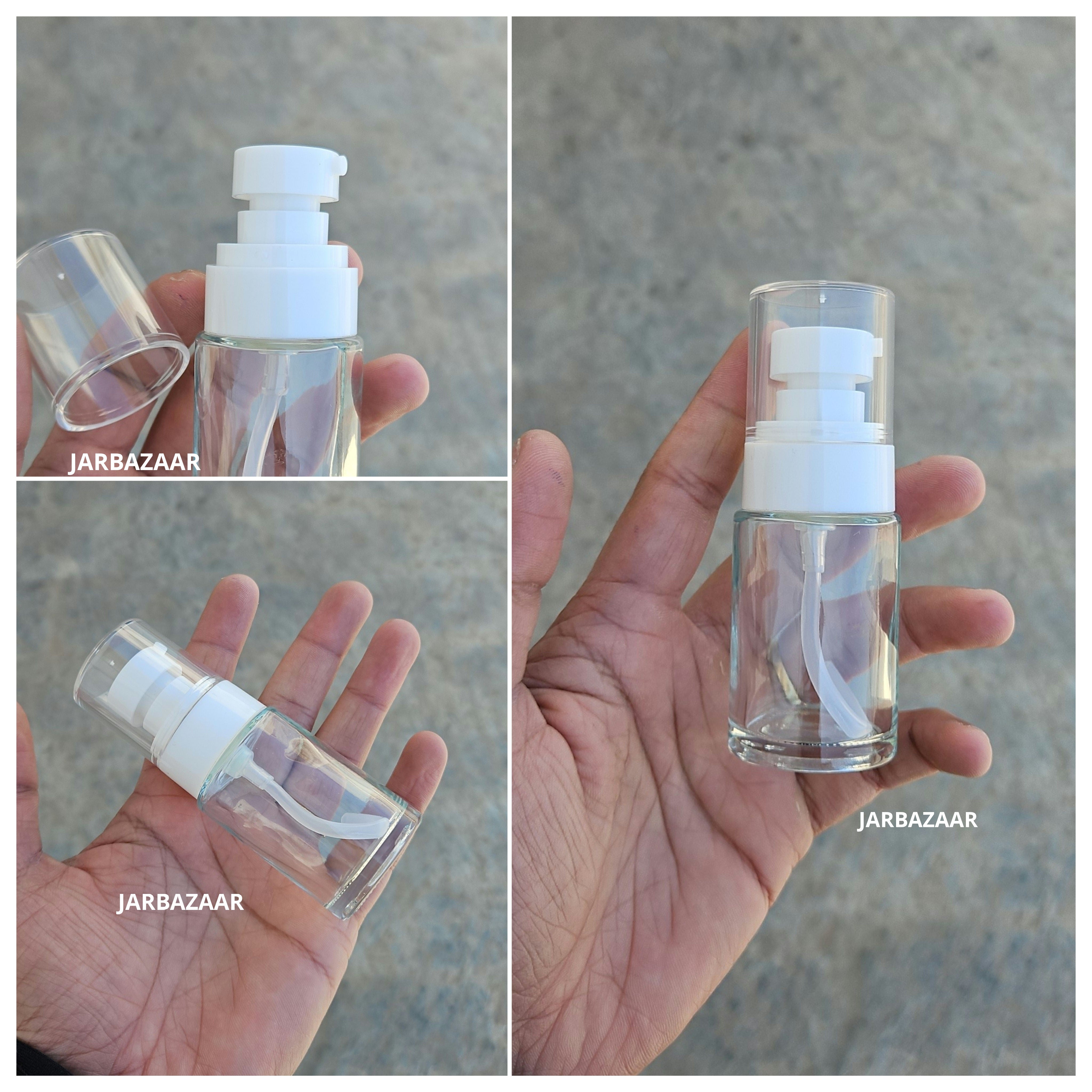 30 ML Transparent Flat Shoulder Glass Bottle (NHR SERUM PUMP)