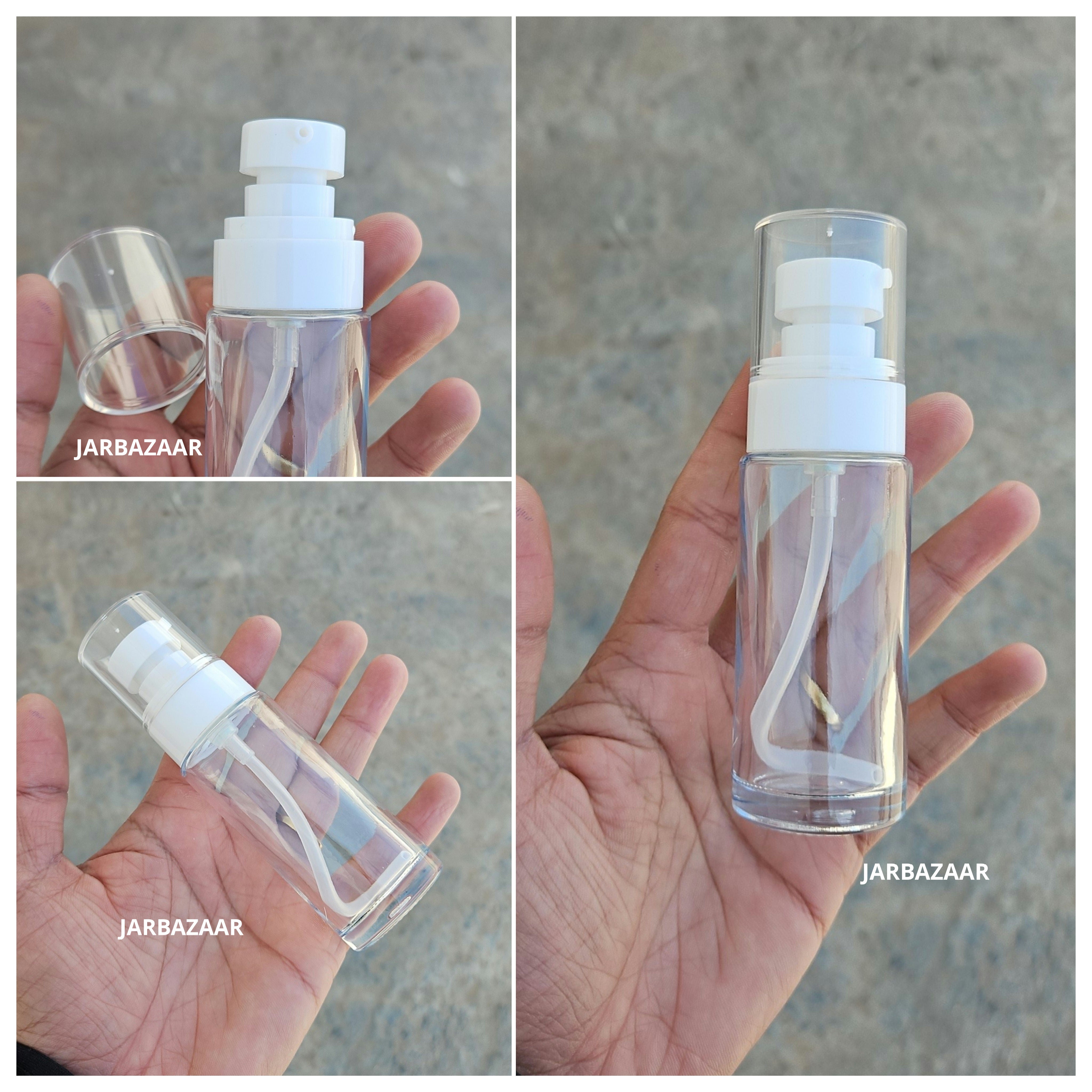 50 ML Transparent Flat Shoulder Glass Bottle (NHR SERUM PUMP)