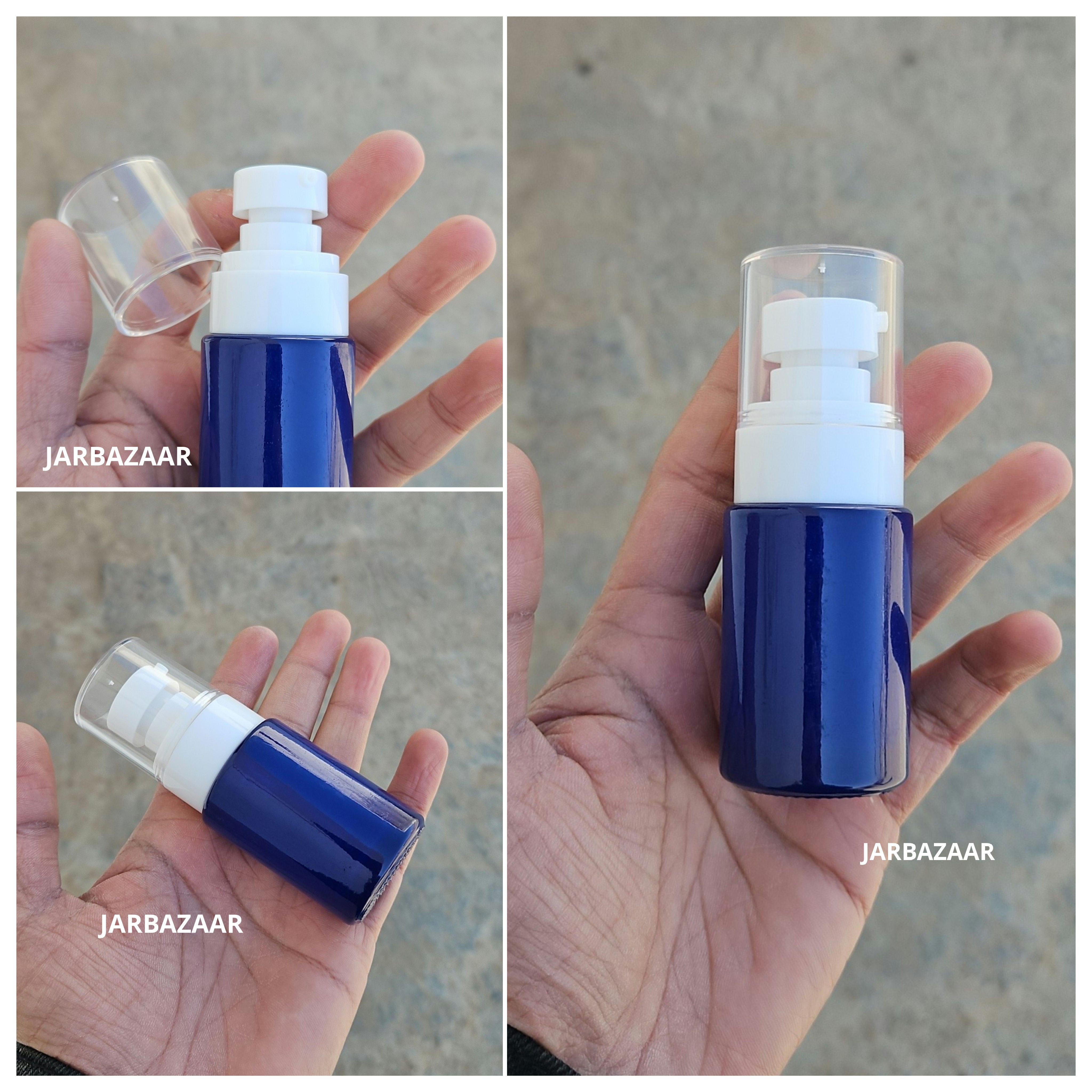 30 ML Blue Flat Shoulder Glass Bottle (NHR SERUM PUMP)
