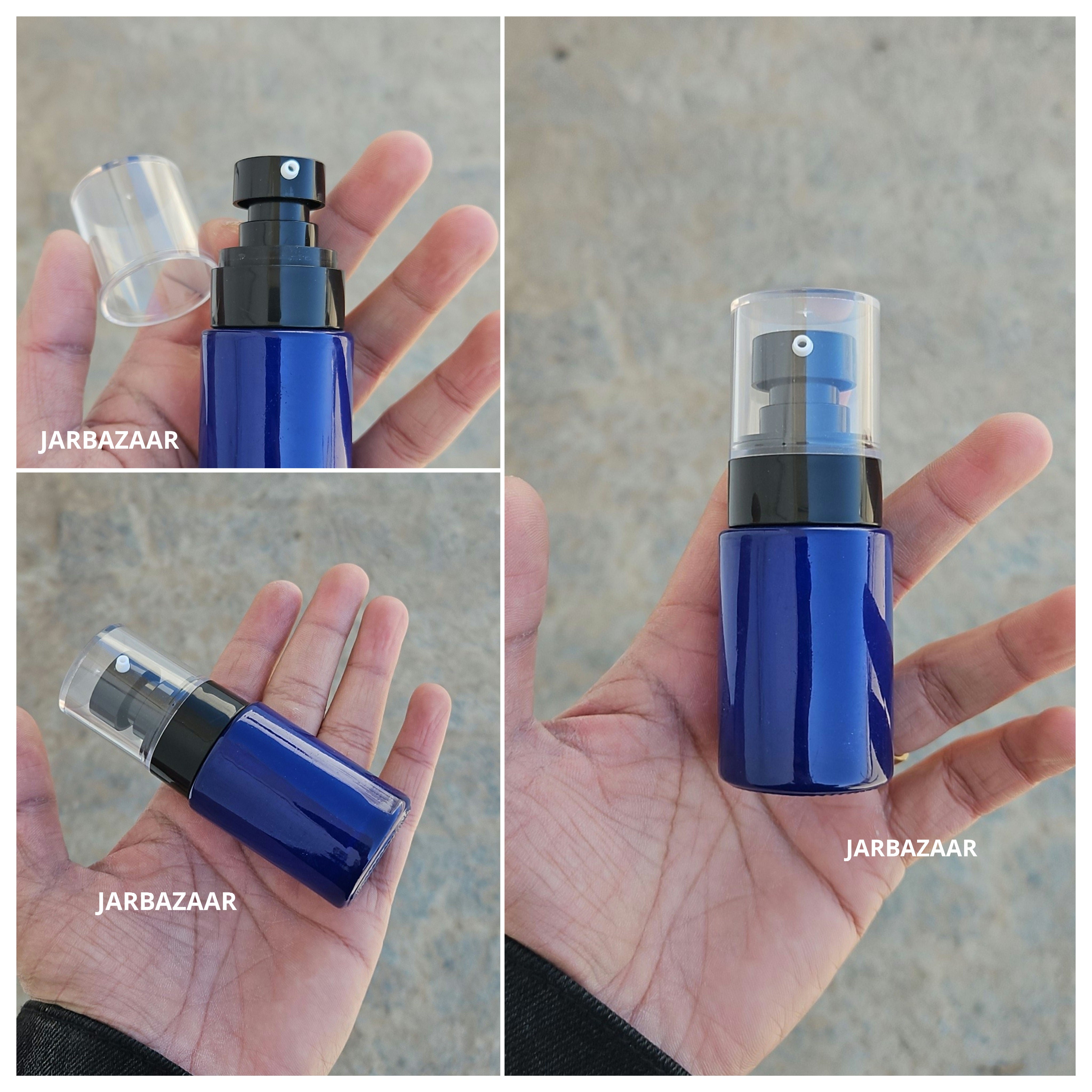 30 ML Blue Flat Shoulder Glass Bottle (NHR SERUM PUMP)