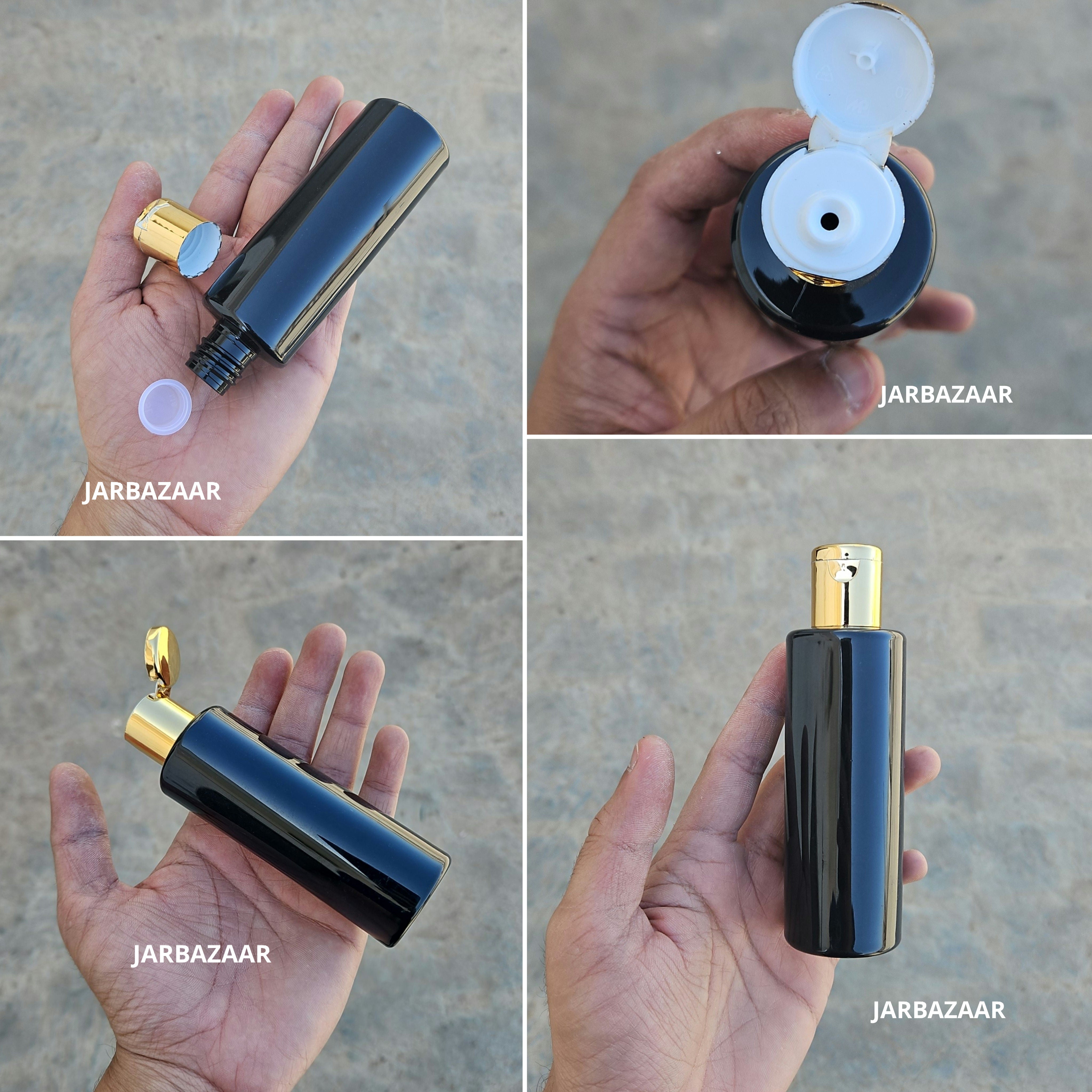 100 ML GLI Black Pet Bottle (With Golden Fliptop Caps)