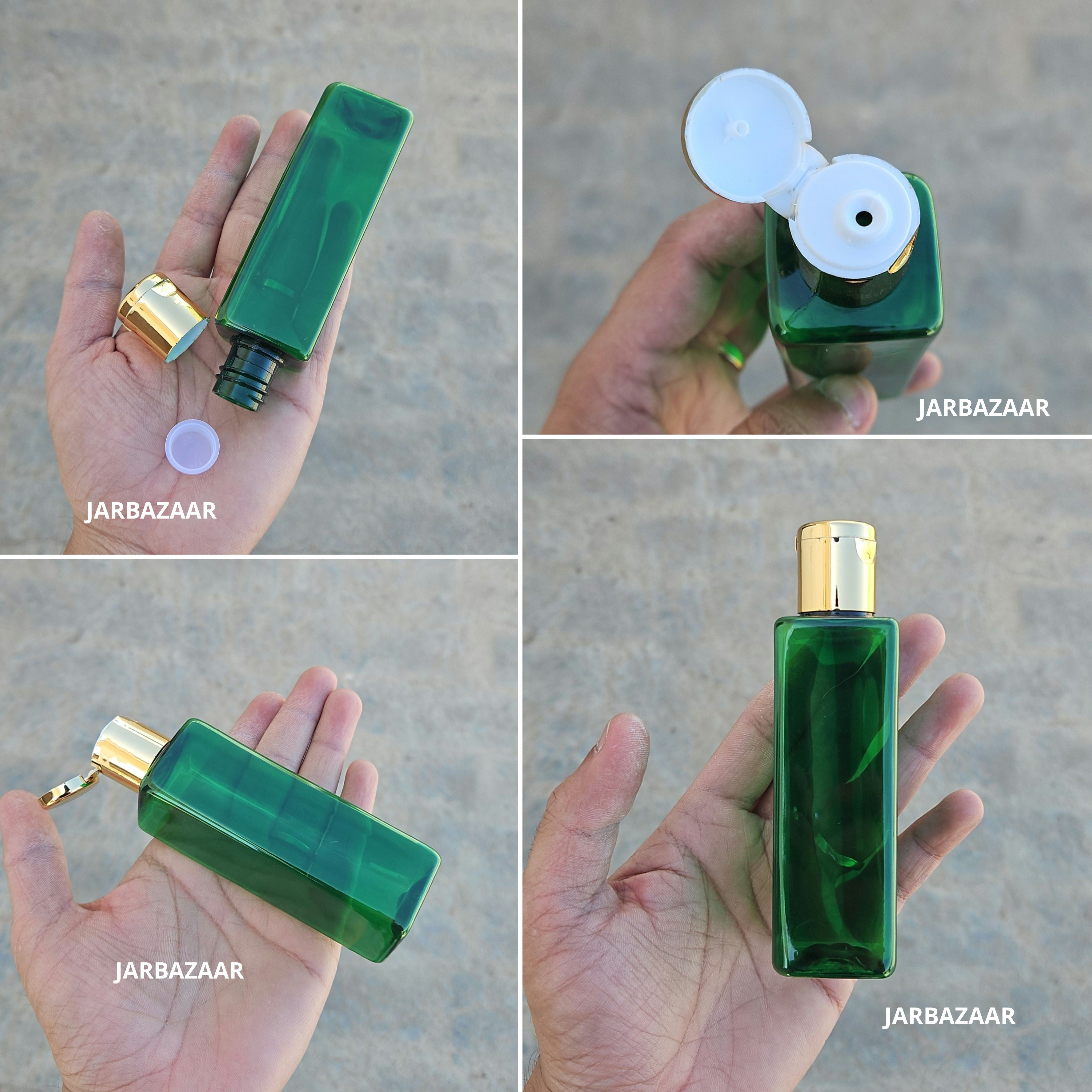 100 ML Square Green Pet Bottle (With Golden Fliptop Caps)