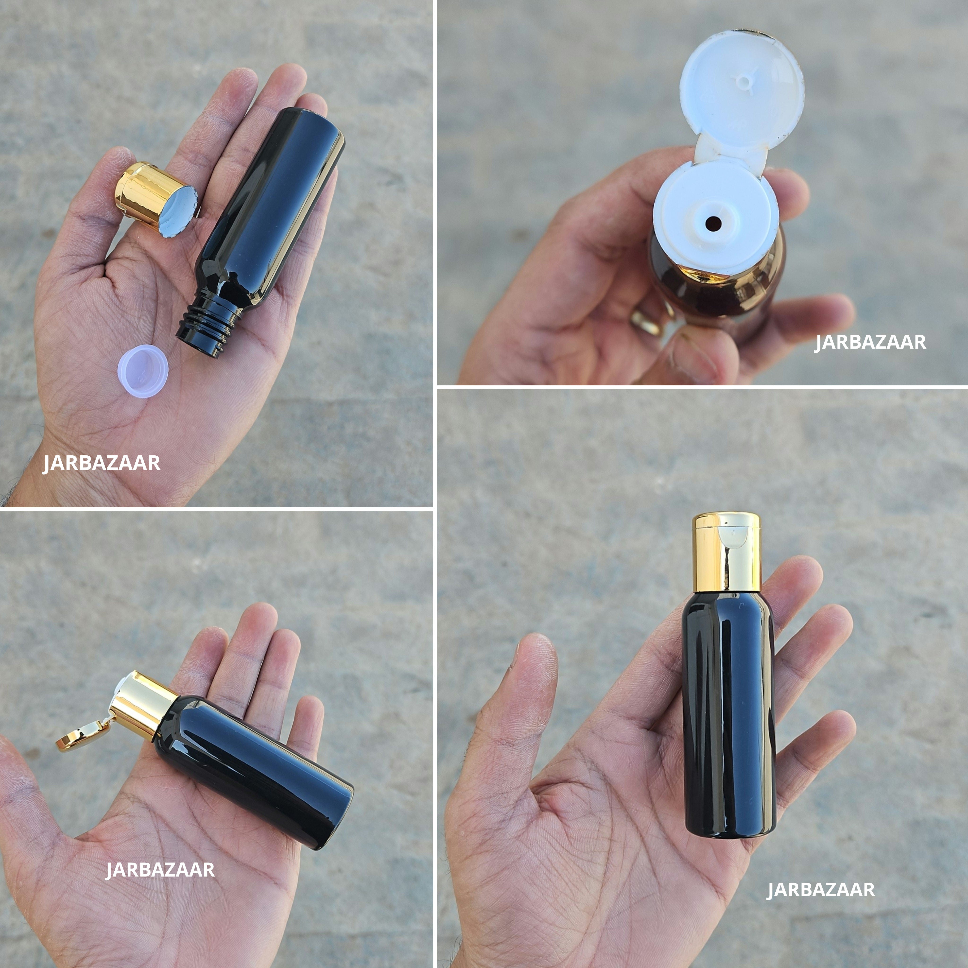 50 ML Avon Black Pet Bottle (With Golden Fliptop Caps)