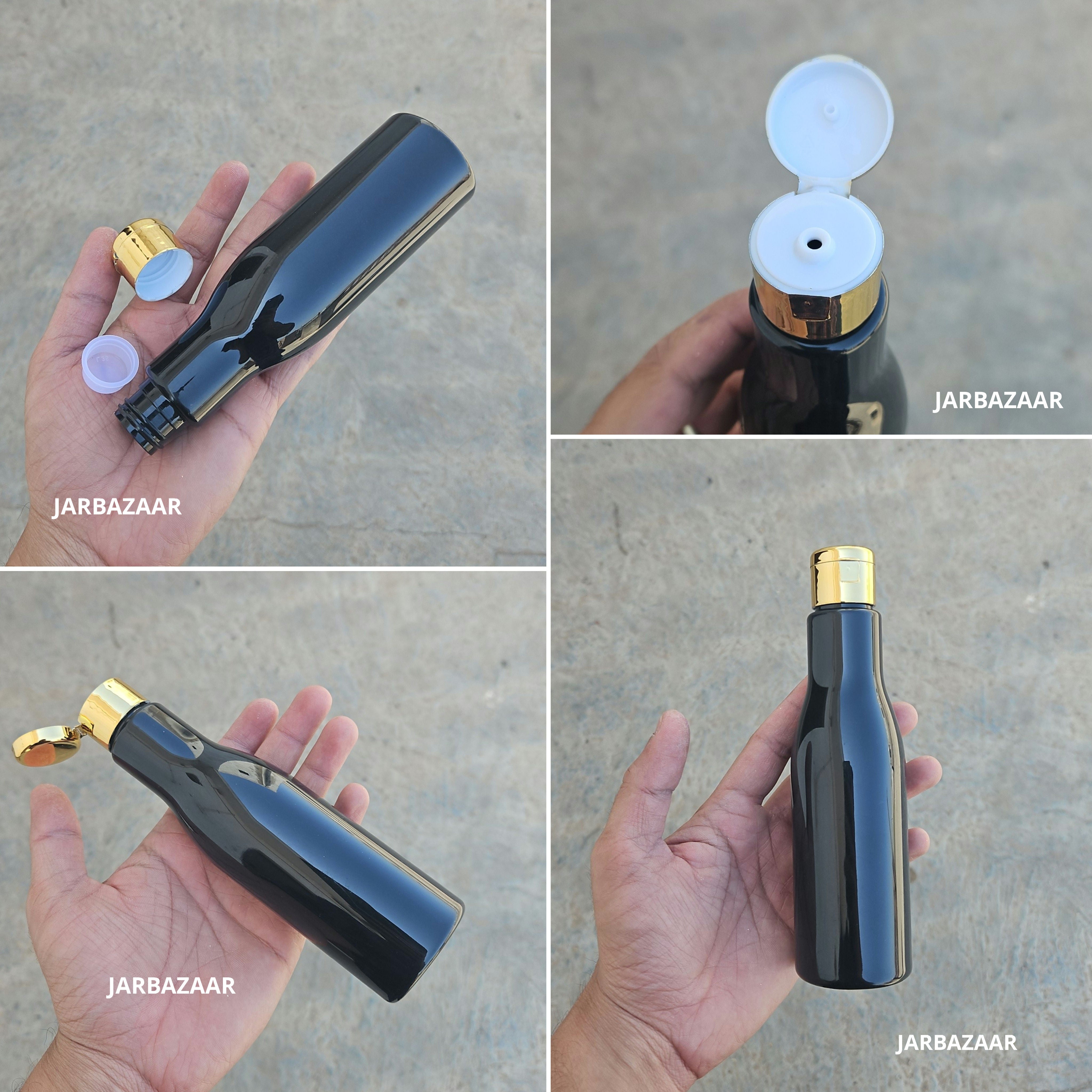 200 ML Asta Black Pet Bottle (With Golden Fliptop Caps)