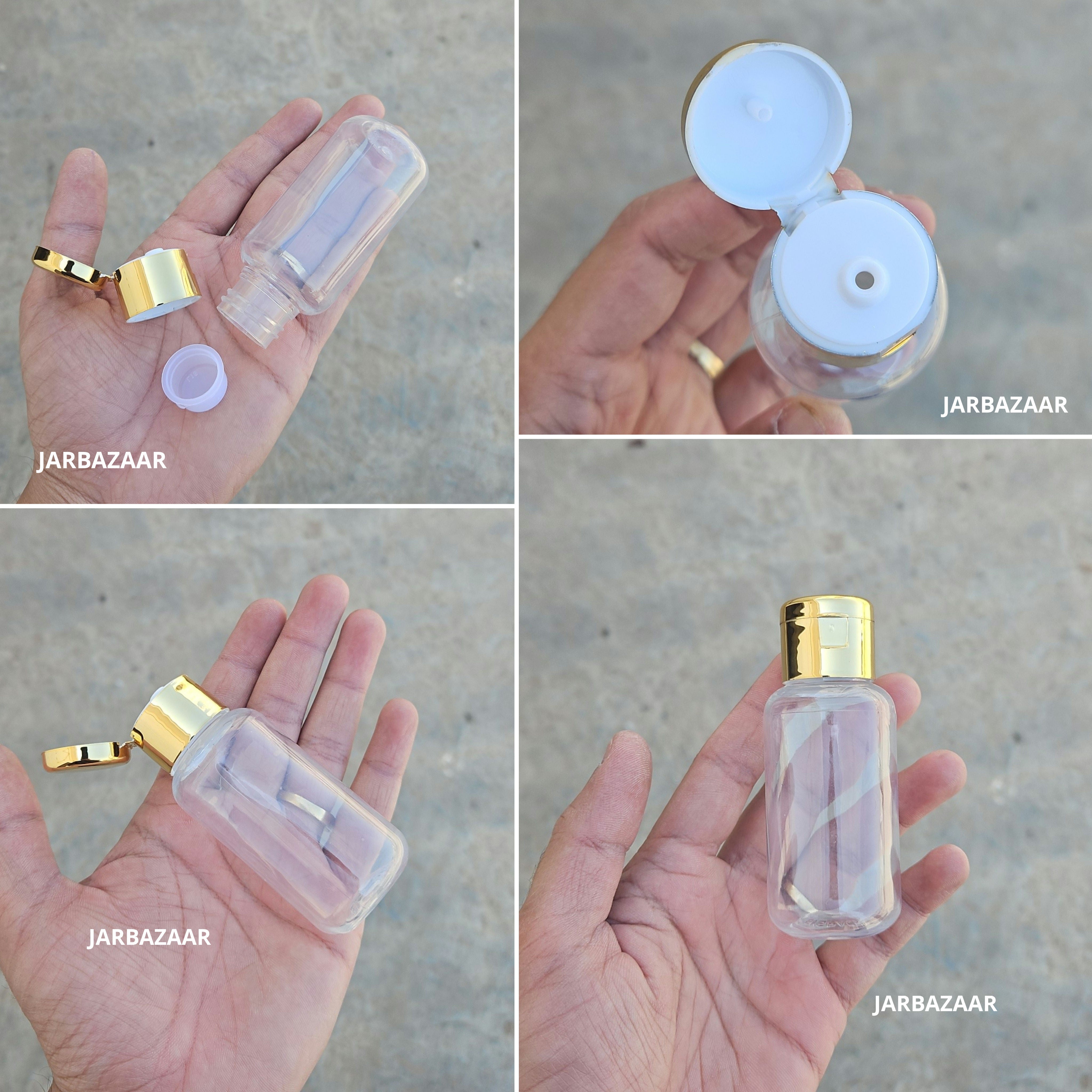 50 ML Boston Transparent Pet Bottle (With Golden Fliptop Caps)