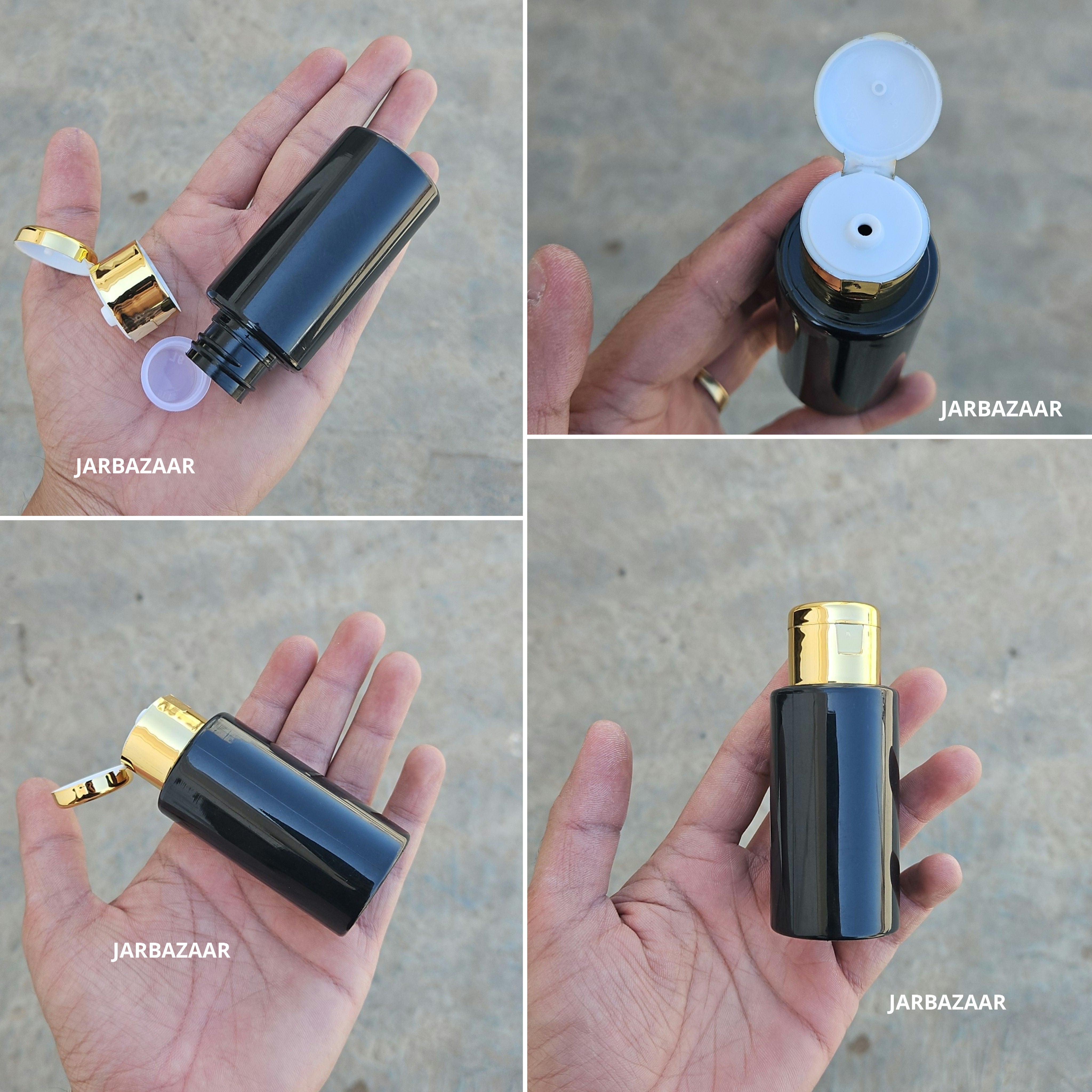 60 ML Black Pet Bottle (With Golden Fliptop Caps)