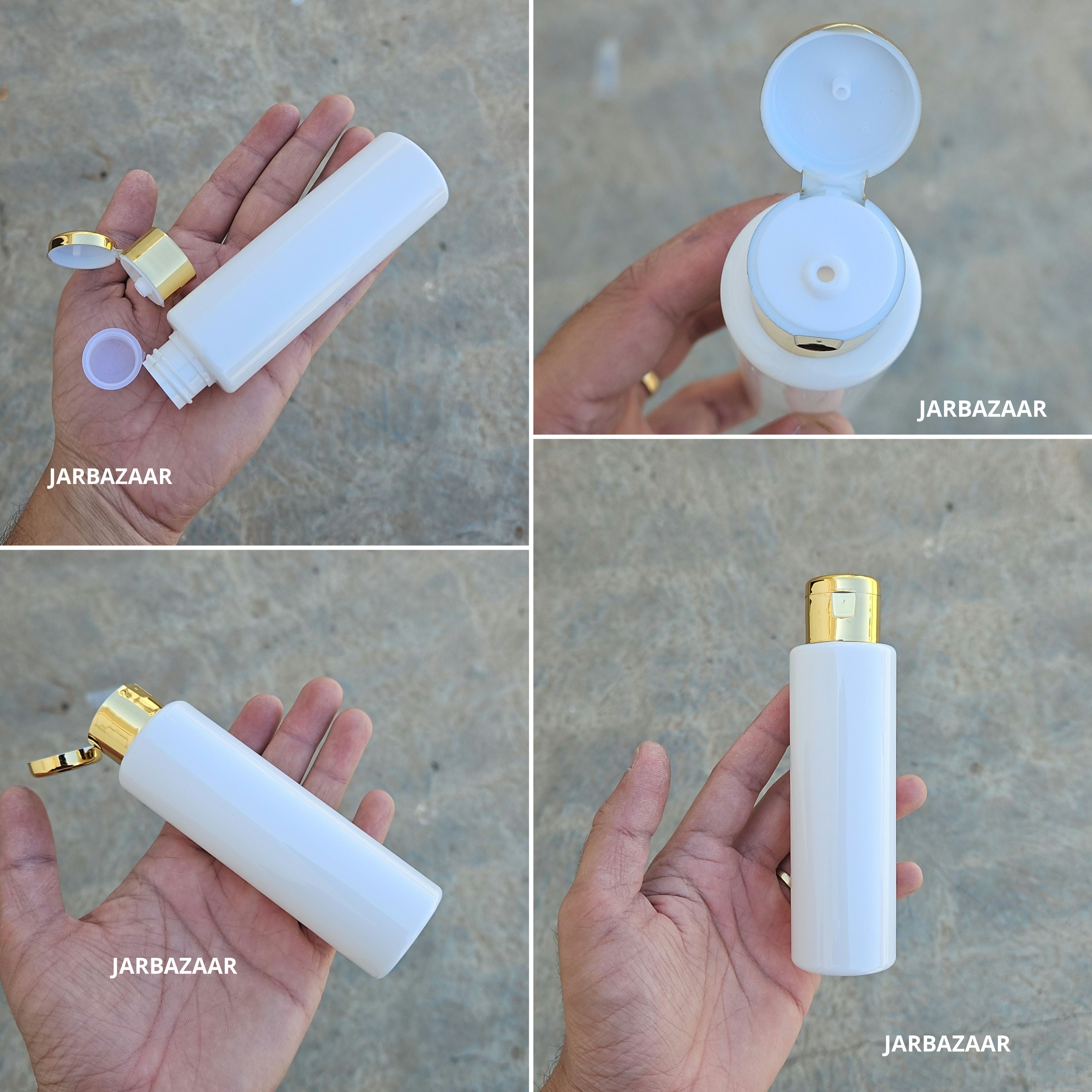 100 ML Sleek White Pet Bottle (With Golden Fliptop Caps)