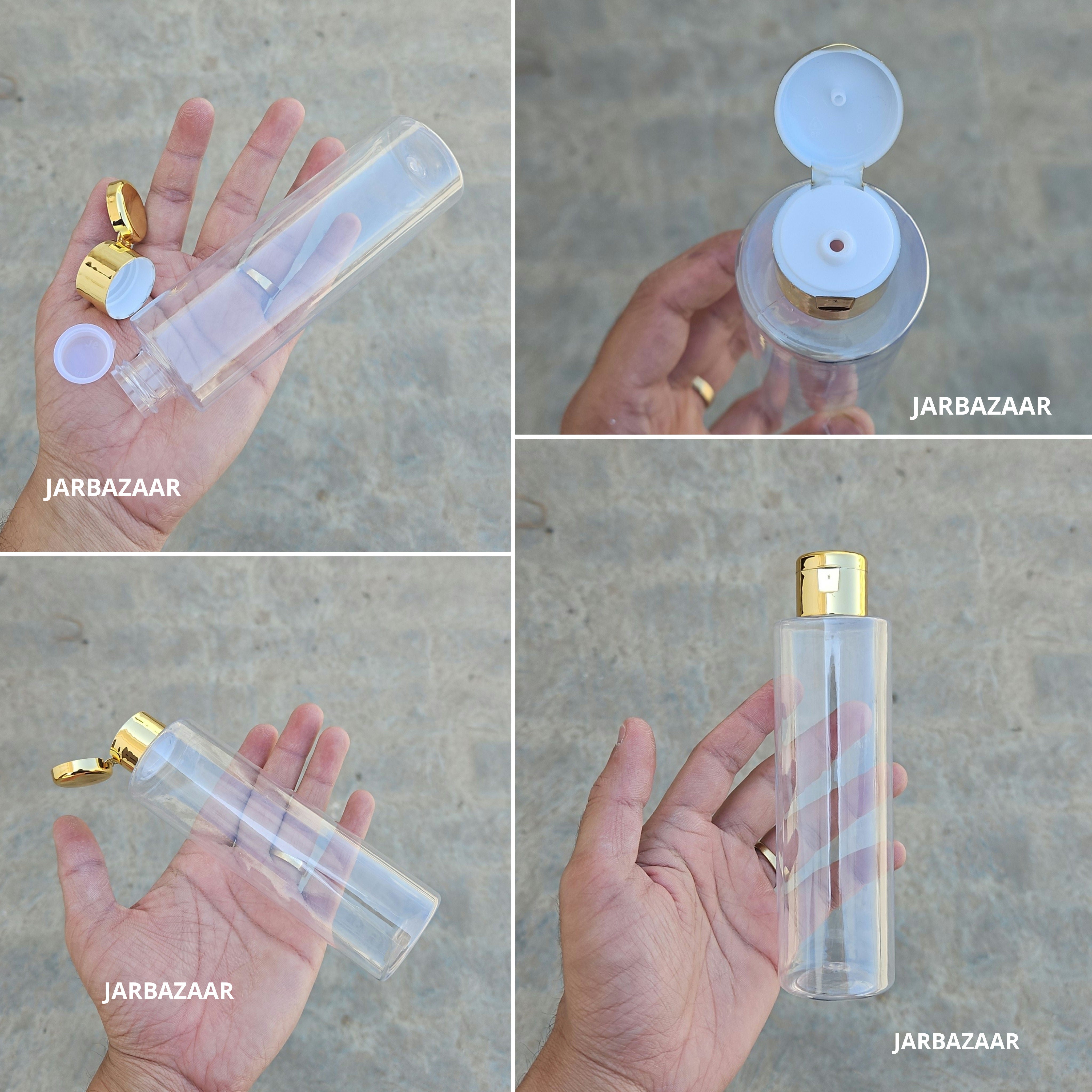 200 ML Sleek Transparent Pet Bottle (With Golden Fliptop Caps)