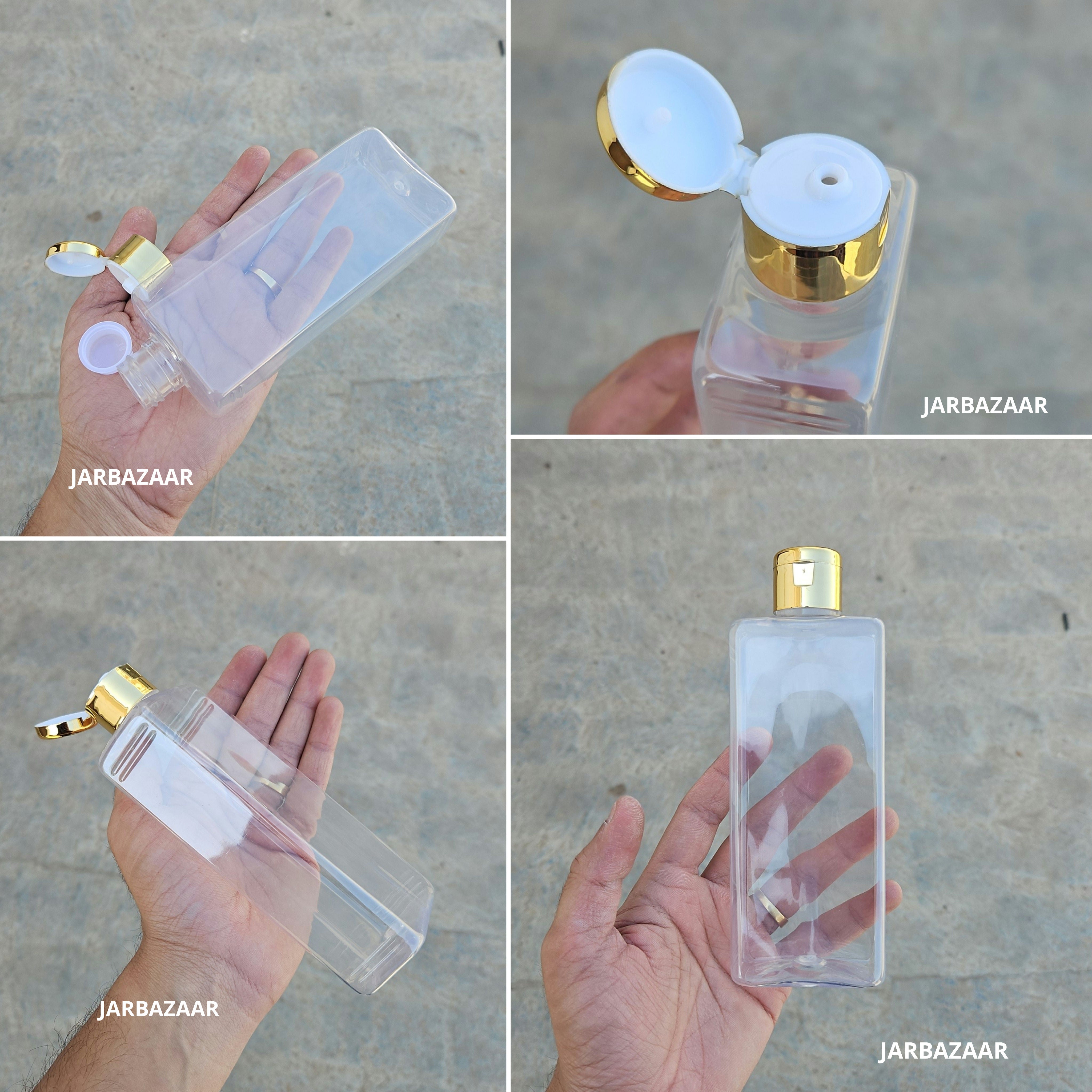250 ML Rectangle Transparent Pet Bottle (With Golden Fliptop Caps)