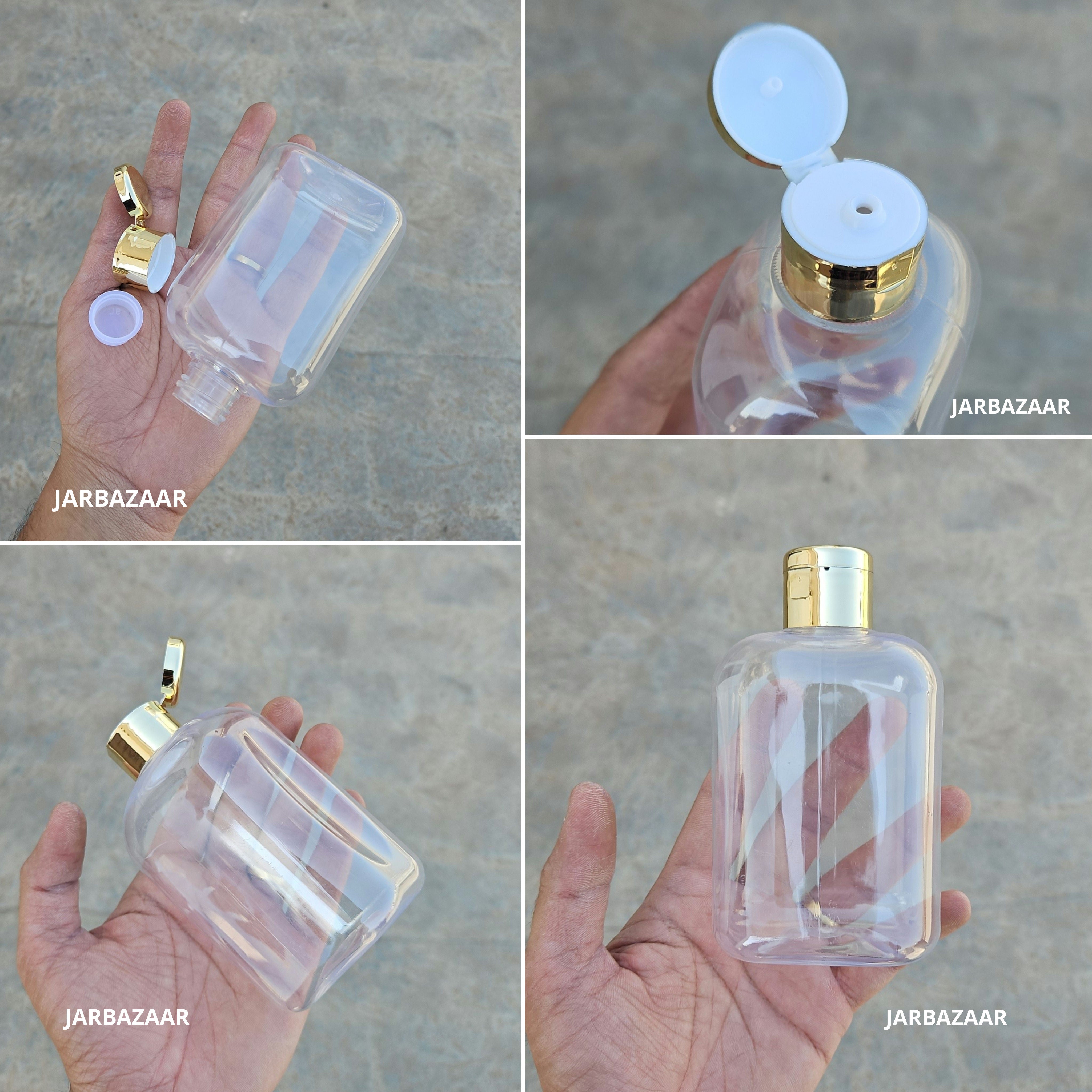250 ML Square Transparent Pet Bottle (With Golden Fliptop Caps)