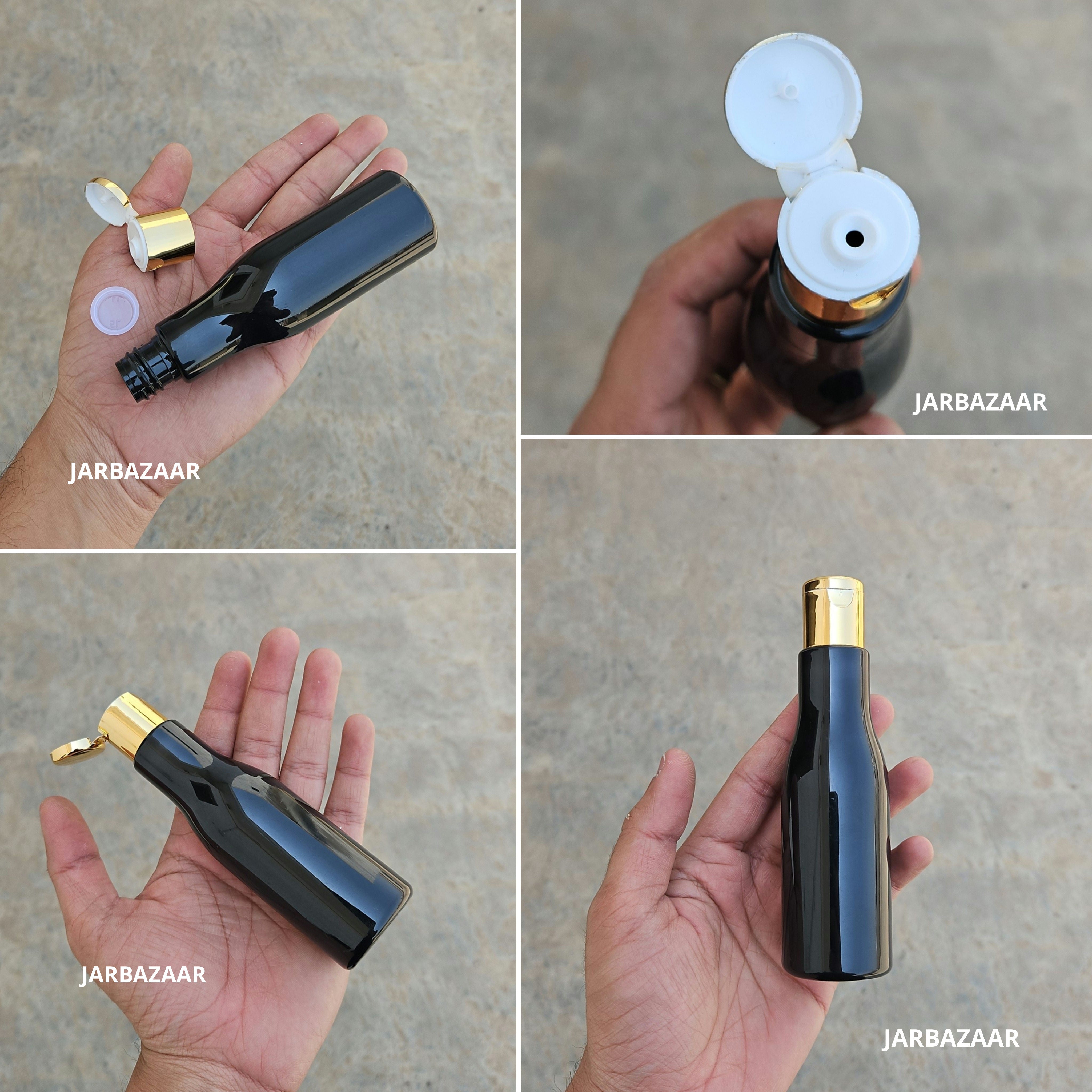 100 ML Asta Black Pet Bottle (With Golden Fliptop Caps)