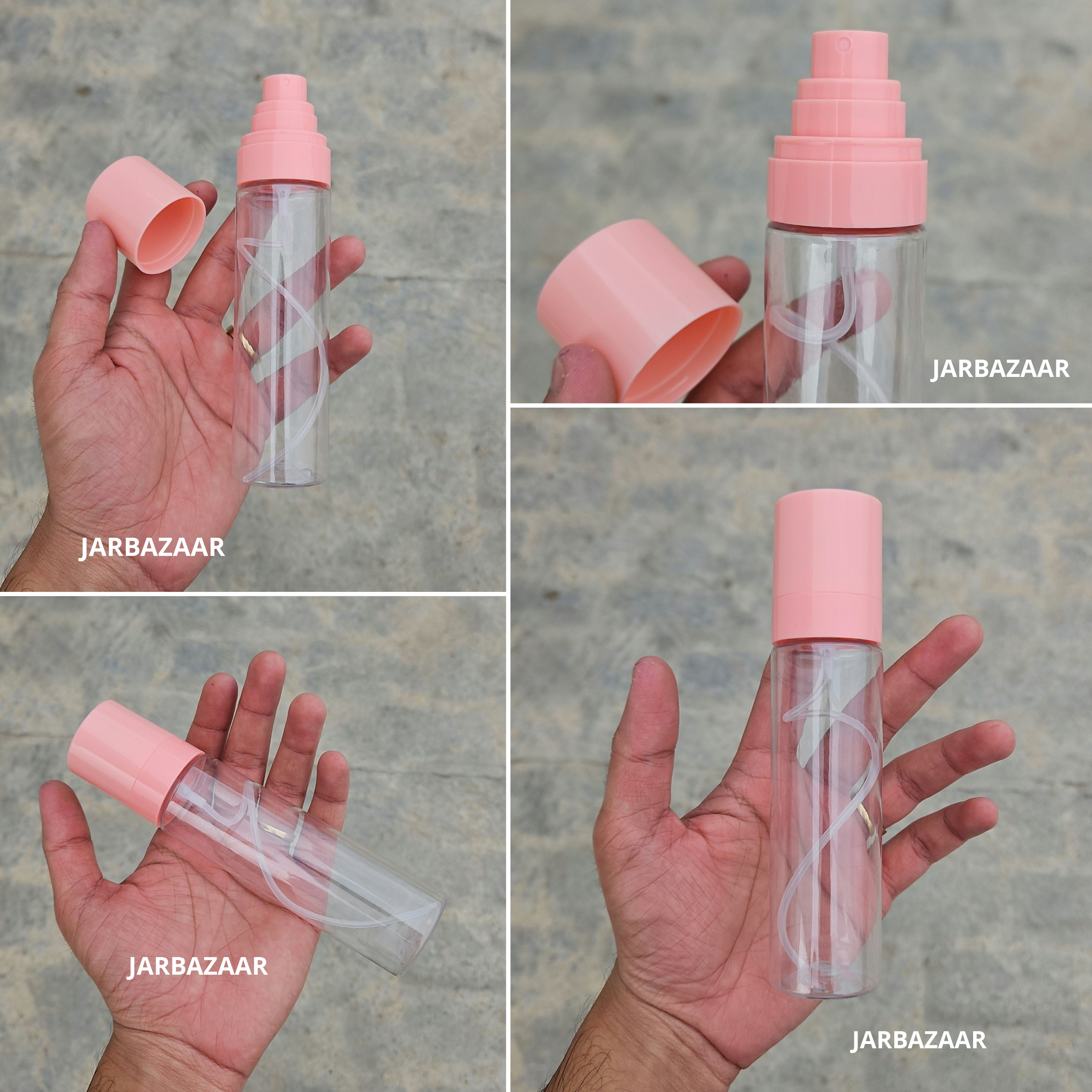 100 ML Sleek Transparent Pet Bottle (With Pink Opaque Spray Pumps)