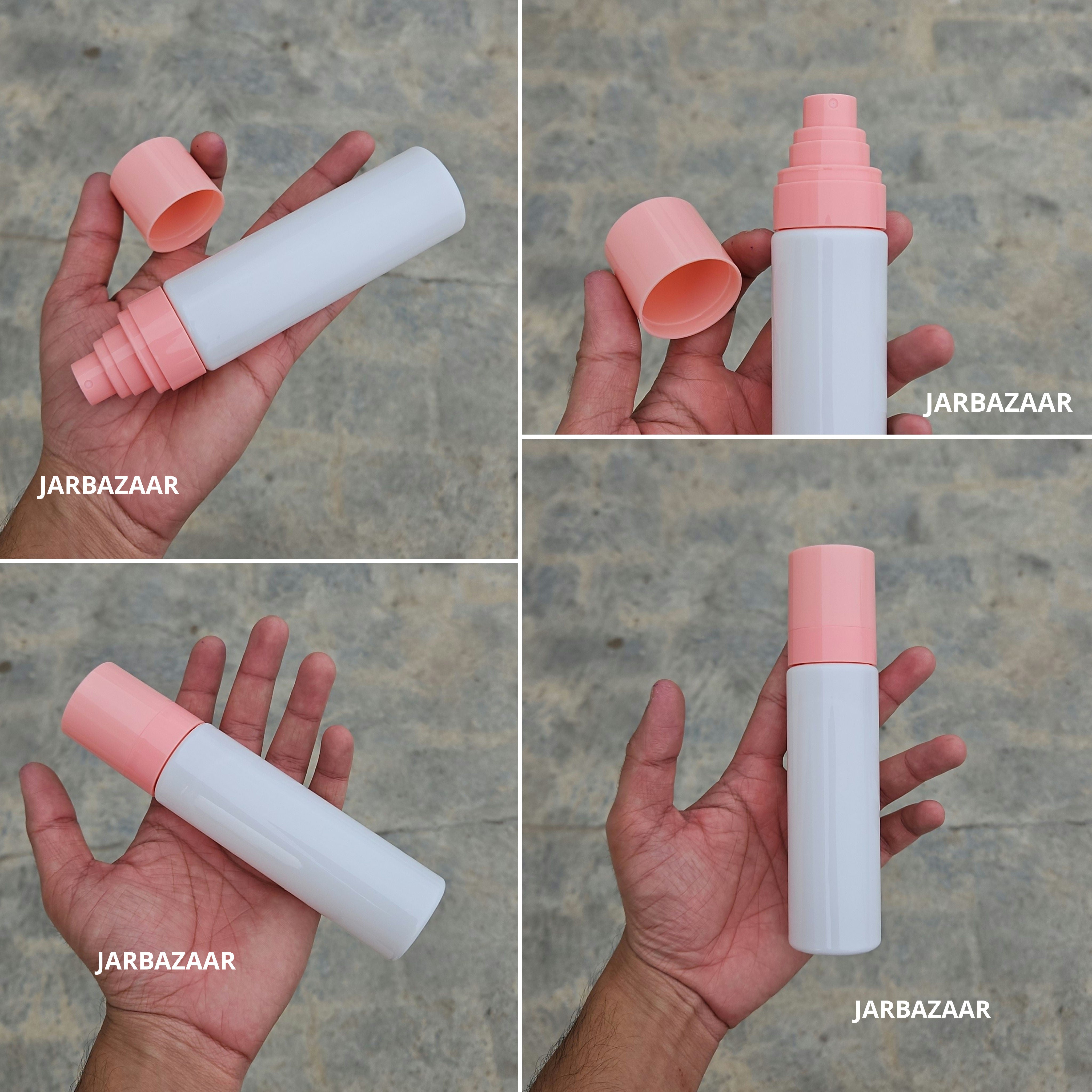 100 ML Sleek White Pet Bottle (With Pink Opaque Spray Pumps)