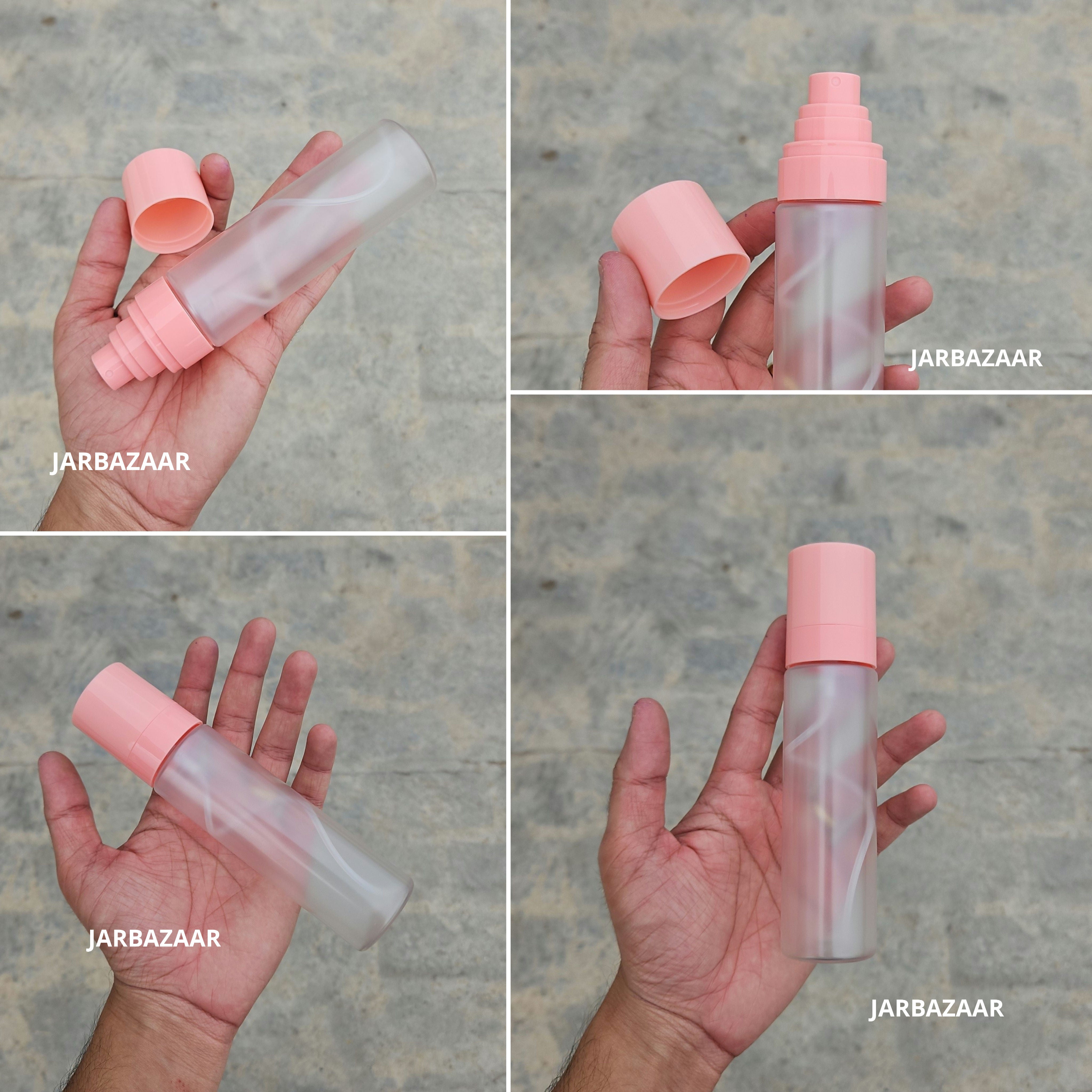 100 ML Sleek Frosted Pet Bottle (With Pink Opaque Spray Pumps)