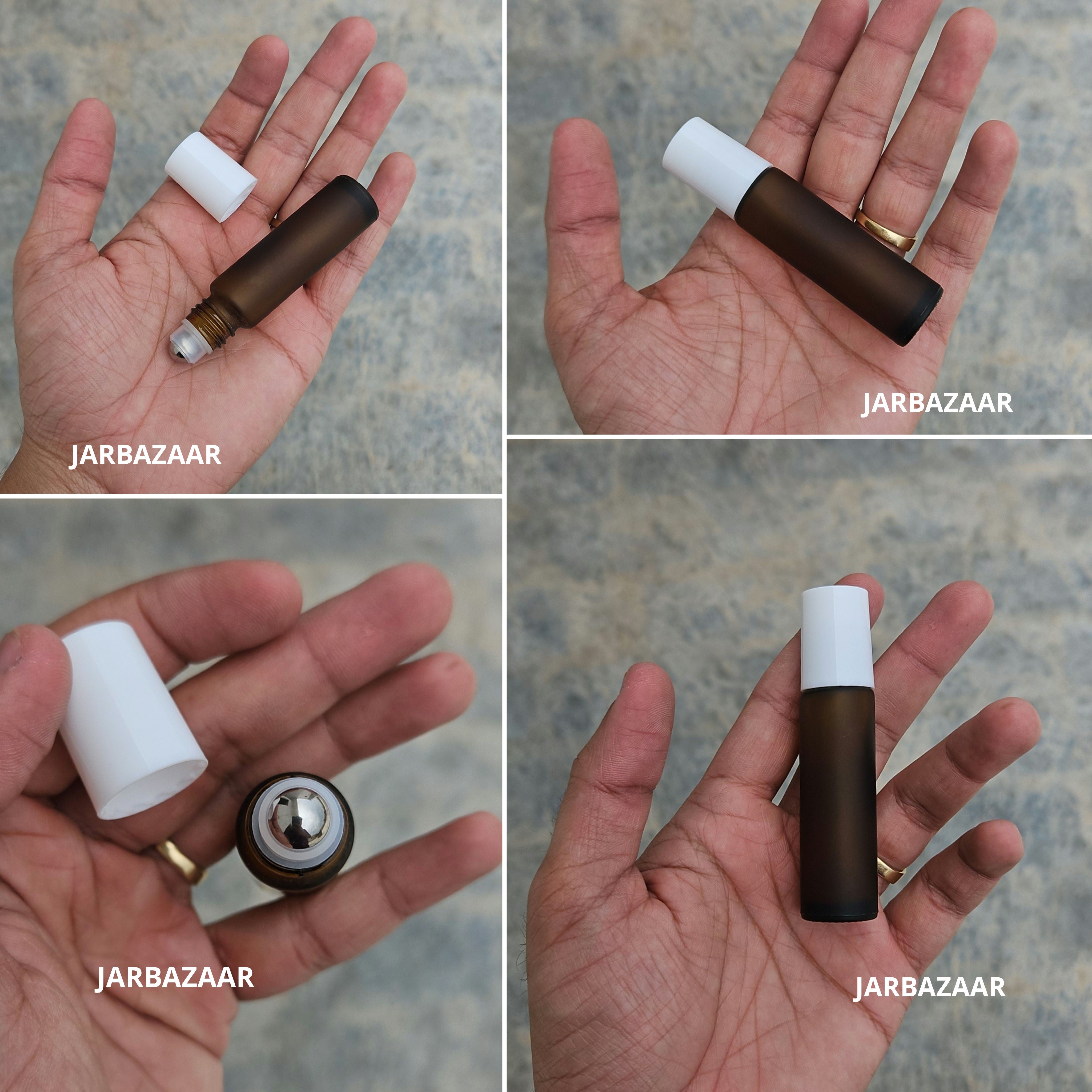 10 ML Amber Frosted Rollon (Black/White Cap)