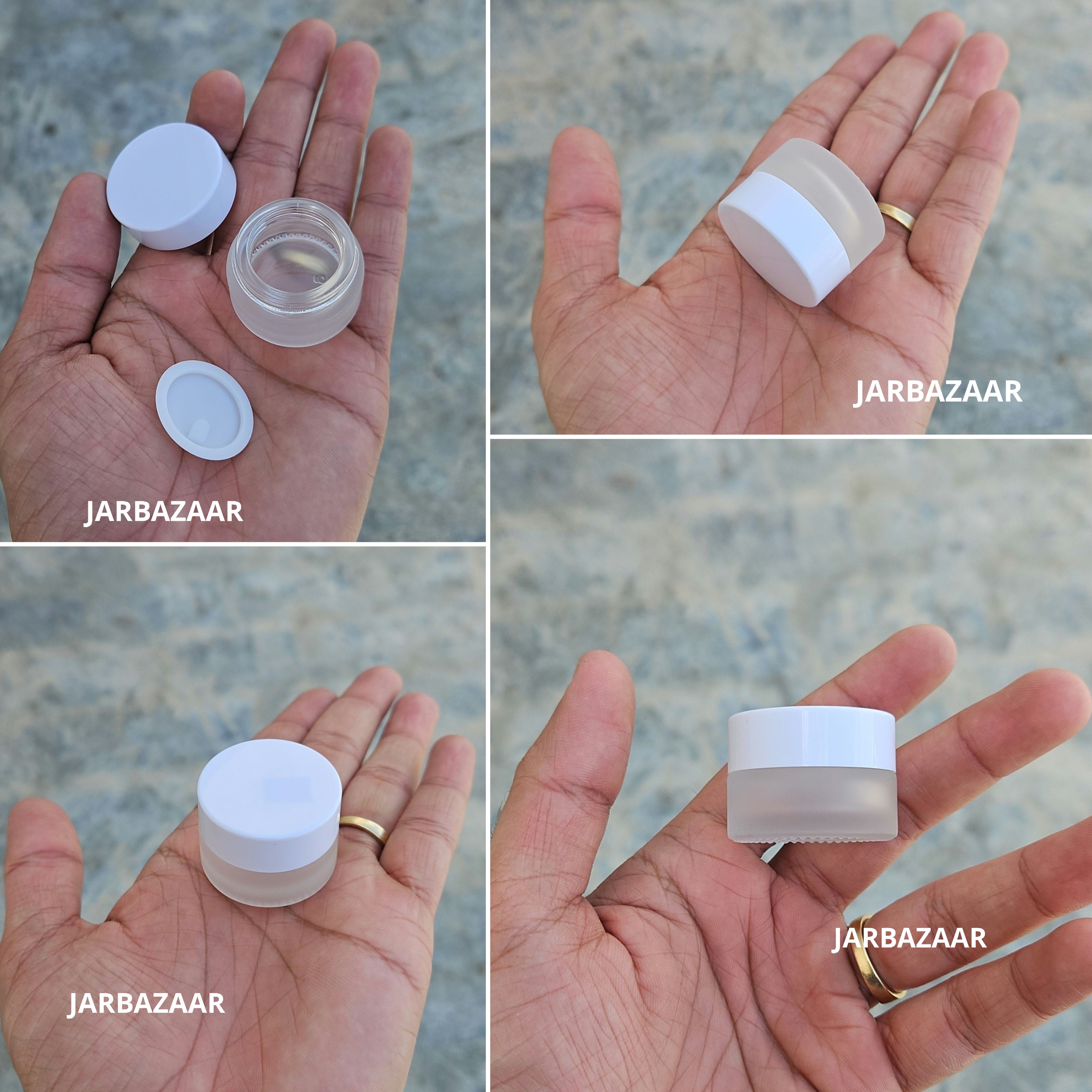 5 Gram Clear Frosted Glass Jar (Black/White Cap)