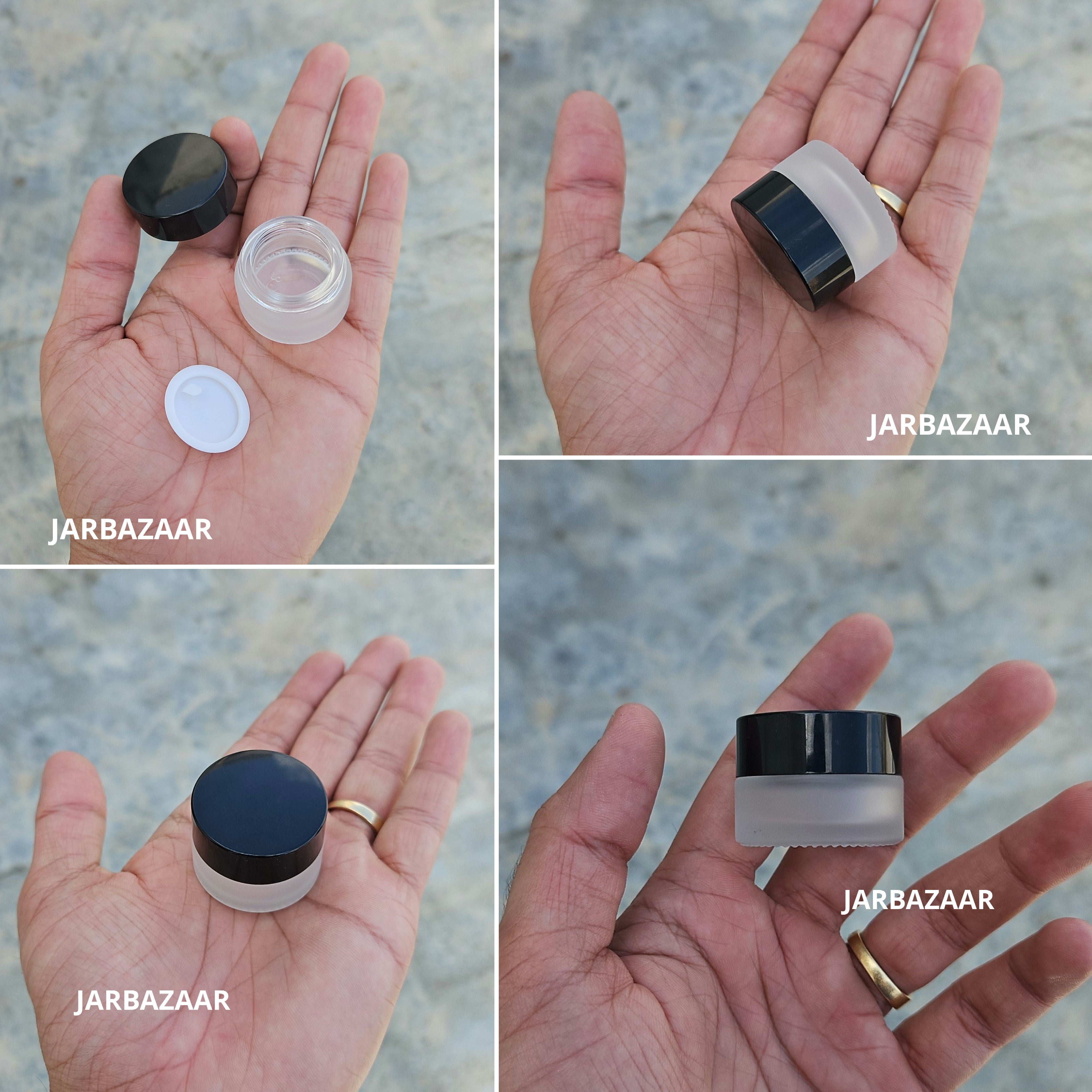 5 Gram Clear Frosted Glass Jar (Black/White Cap)