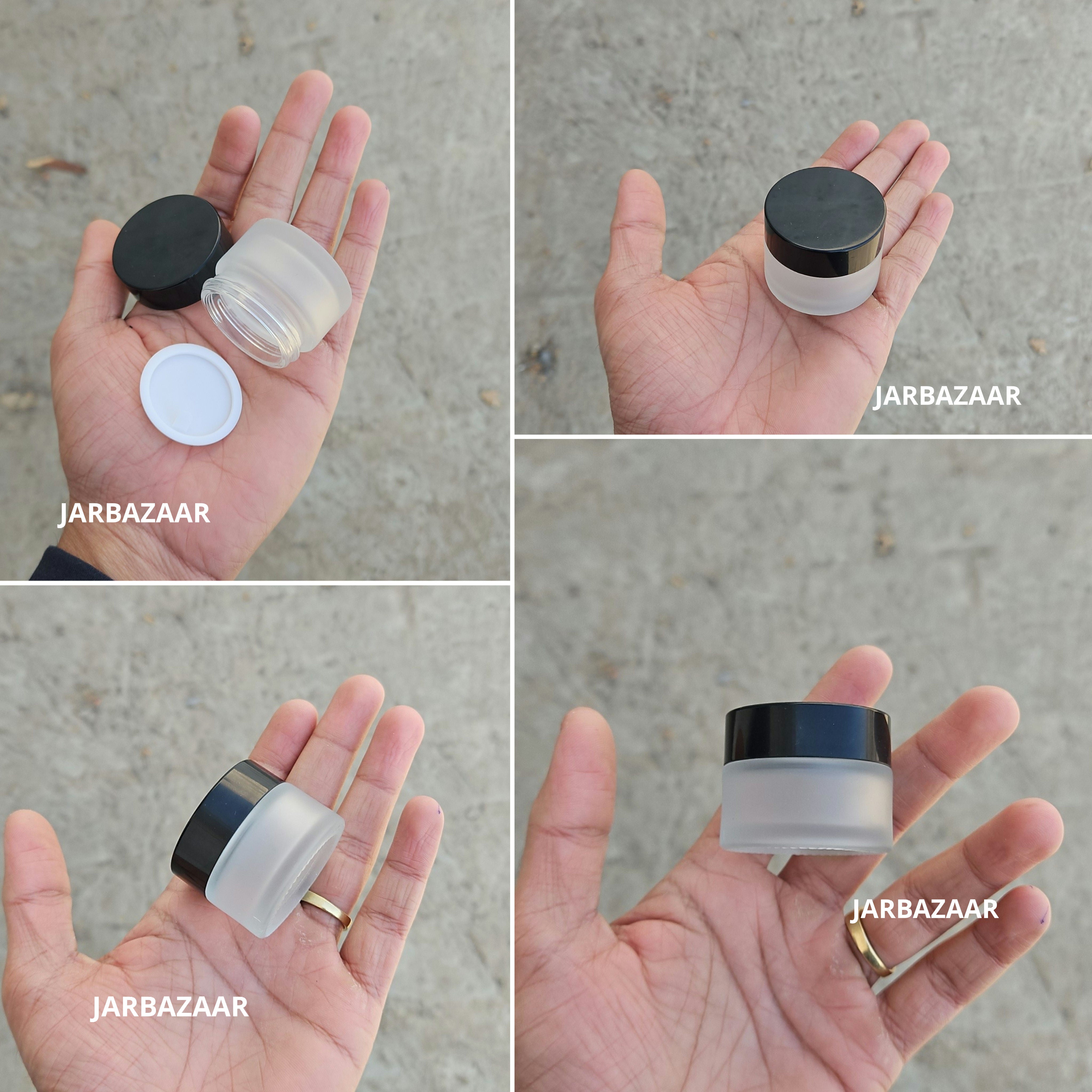 15 Gram Clear Frosted Glass Jar (Black/White Cap)