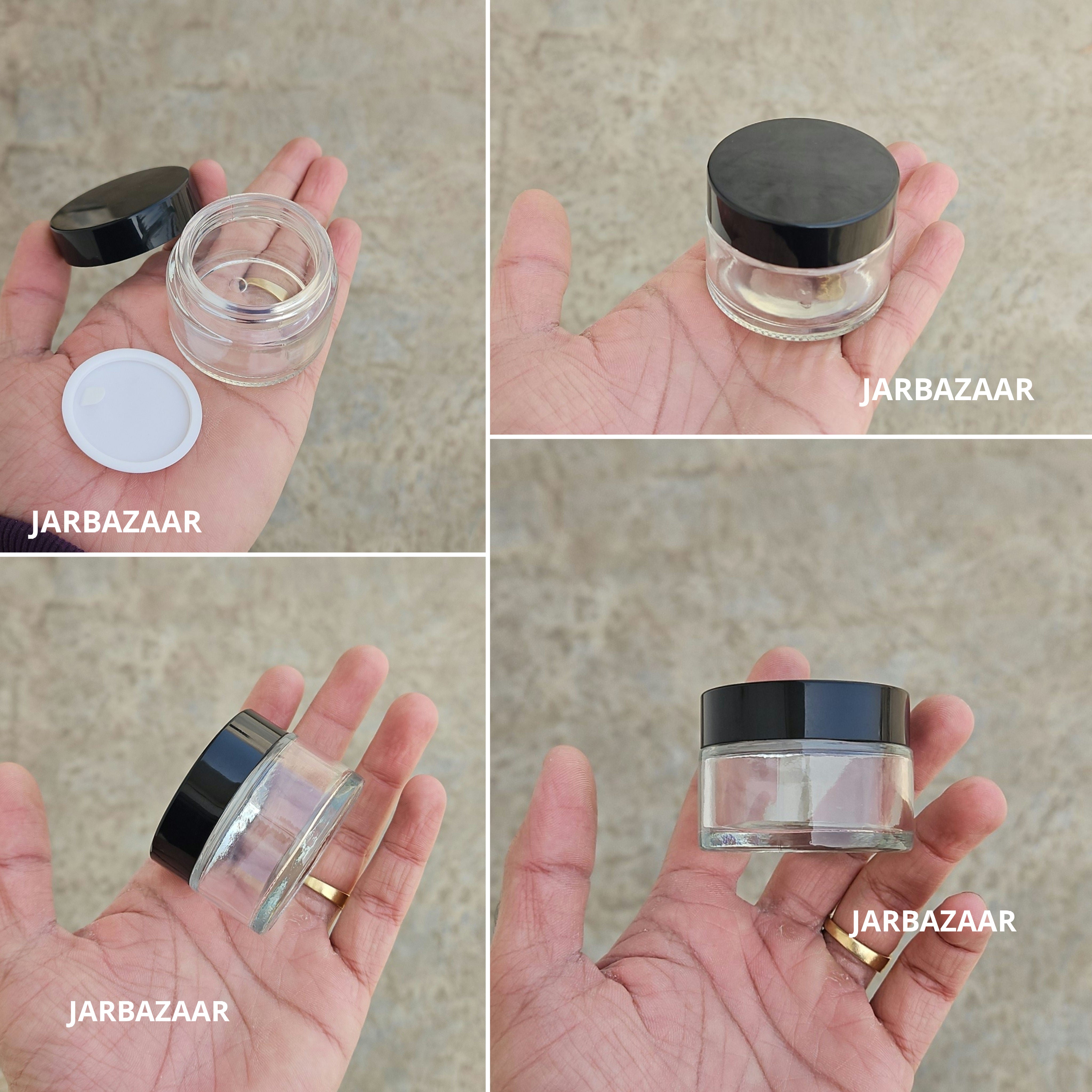 30 Gram Clear Glass Jar (Black/White Cap)