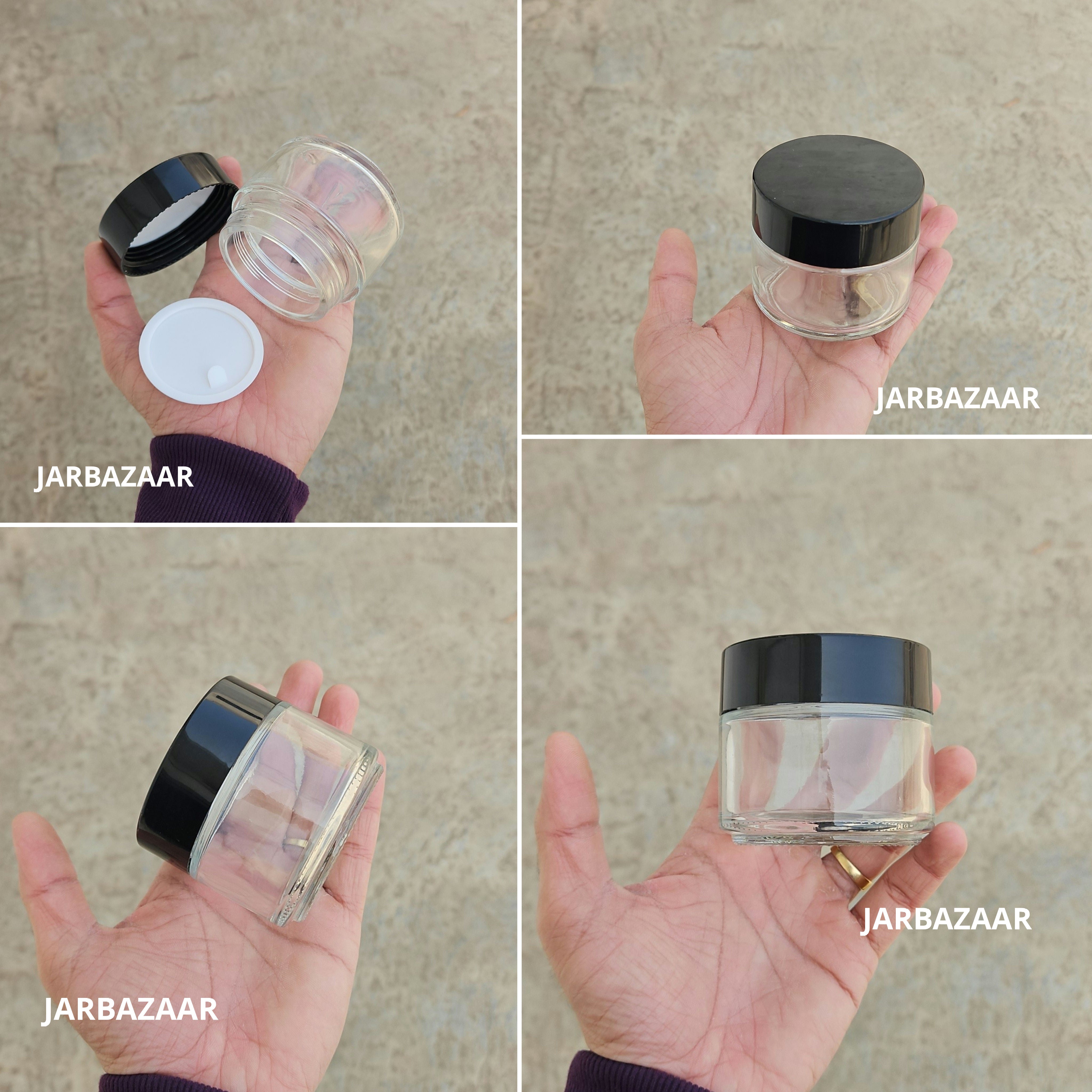 100 Gram Clear Glass Jar (Black/White Cap)