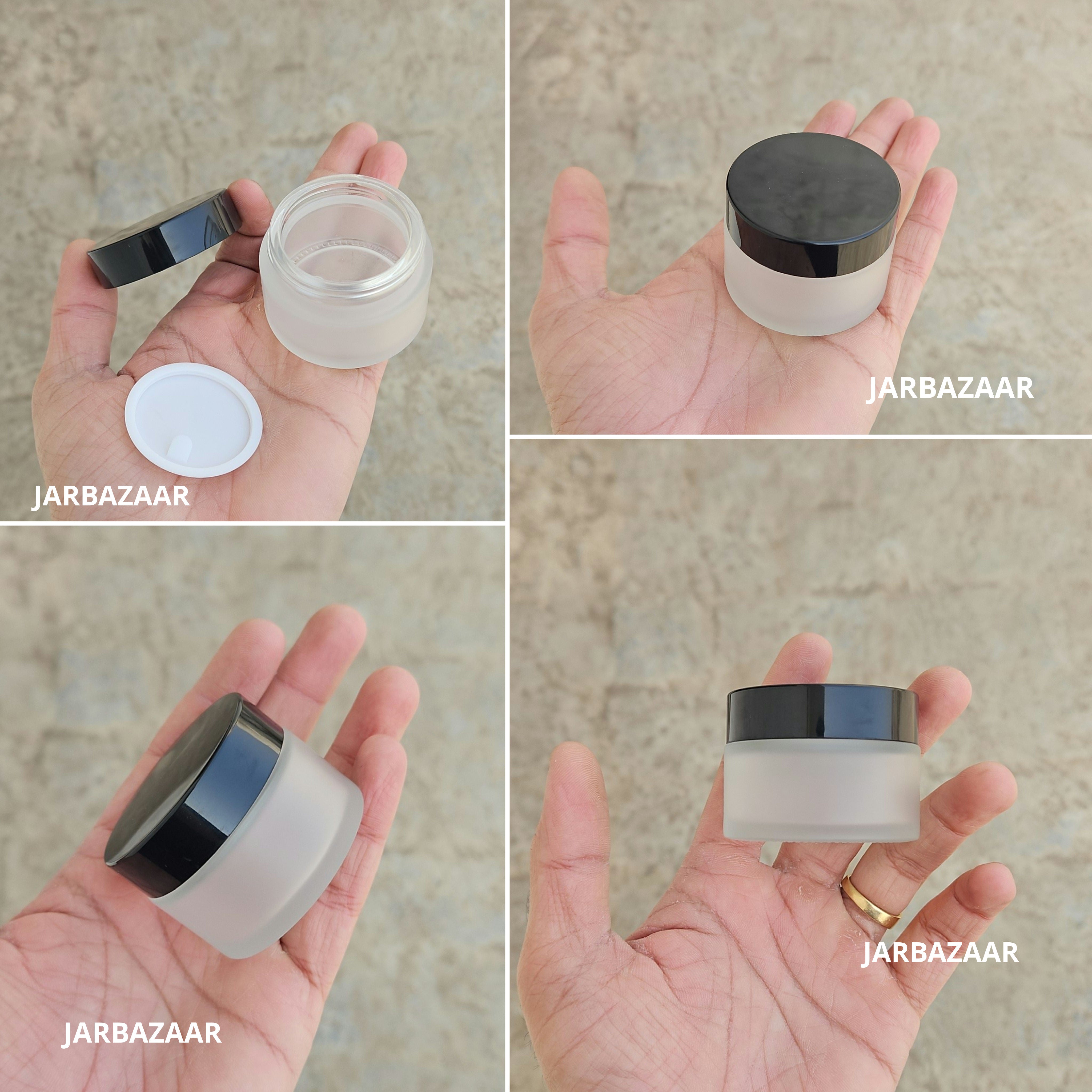 30 Gram Clear Frosted Glass Jar (Black/White Cap)