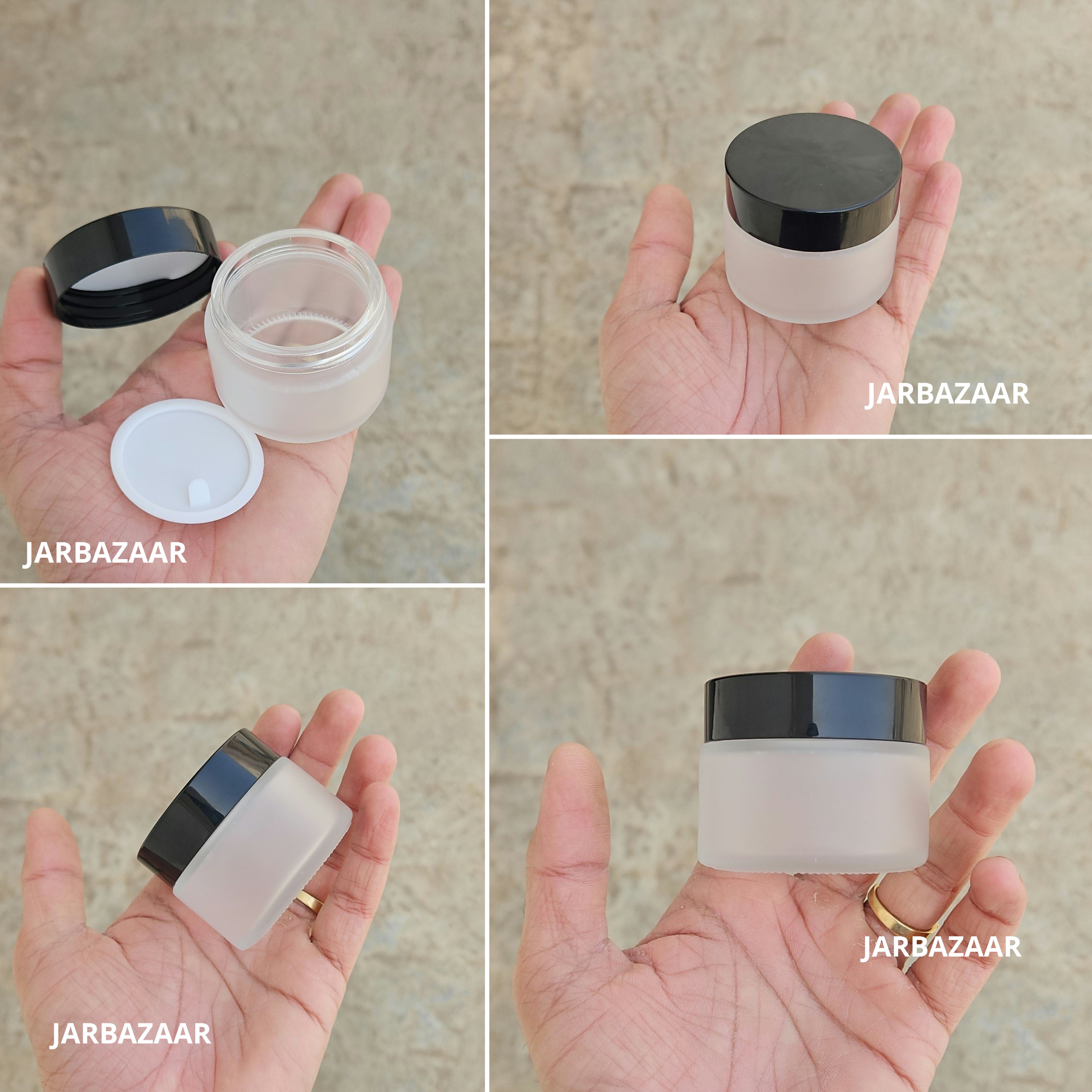 50 Gram Clear Frosted Glass Jar (Black/White Cap)