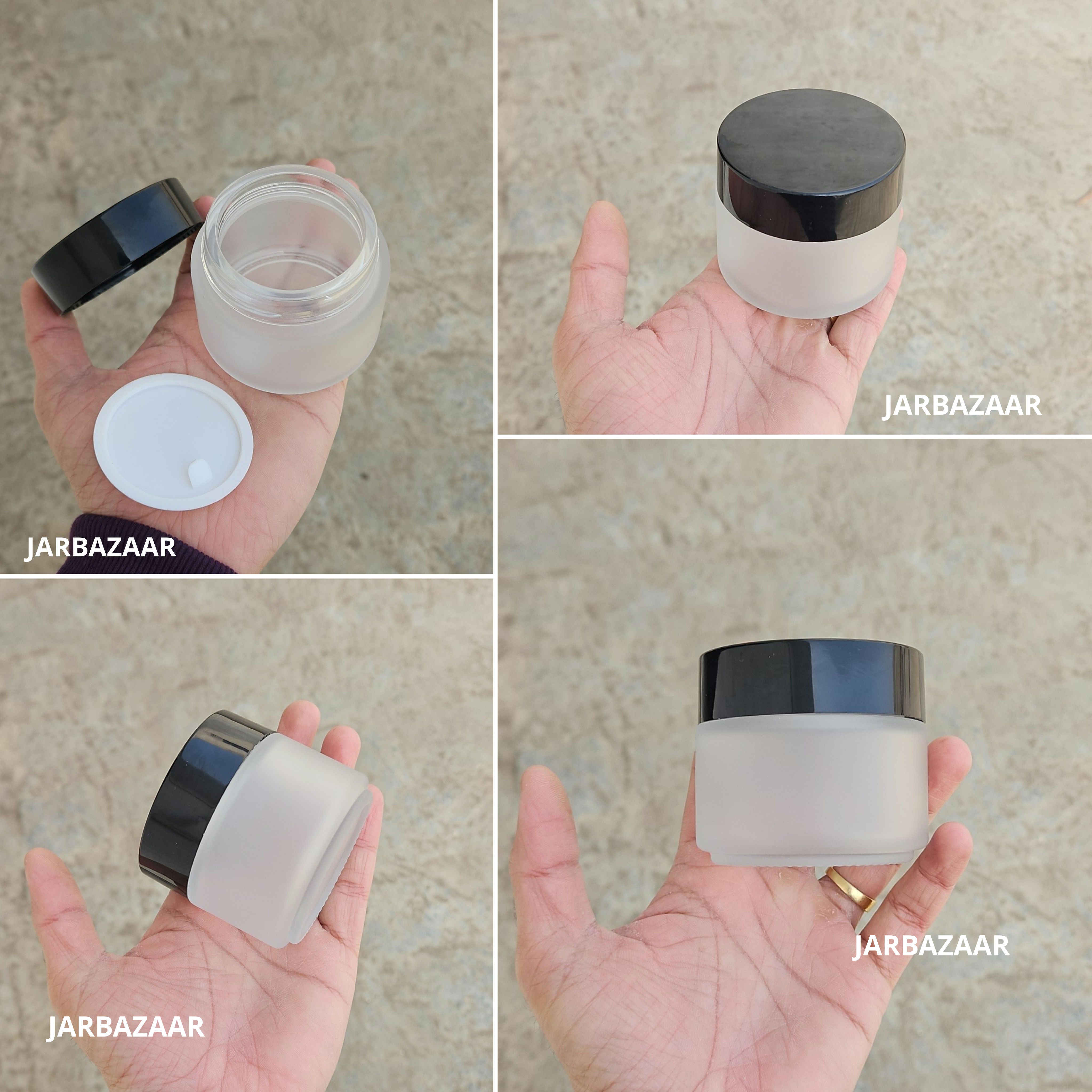 100 Gram Clear Frosted Glass Jar (Black/White Cap)