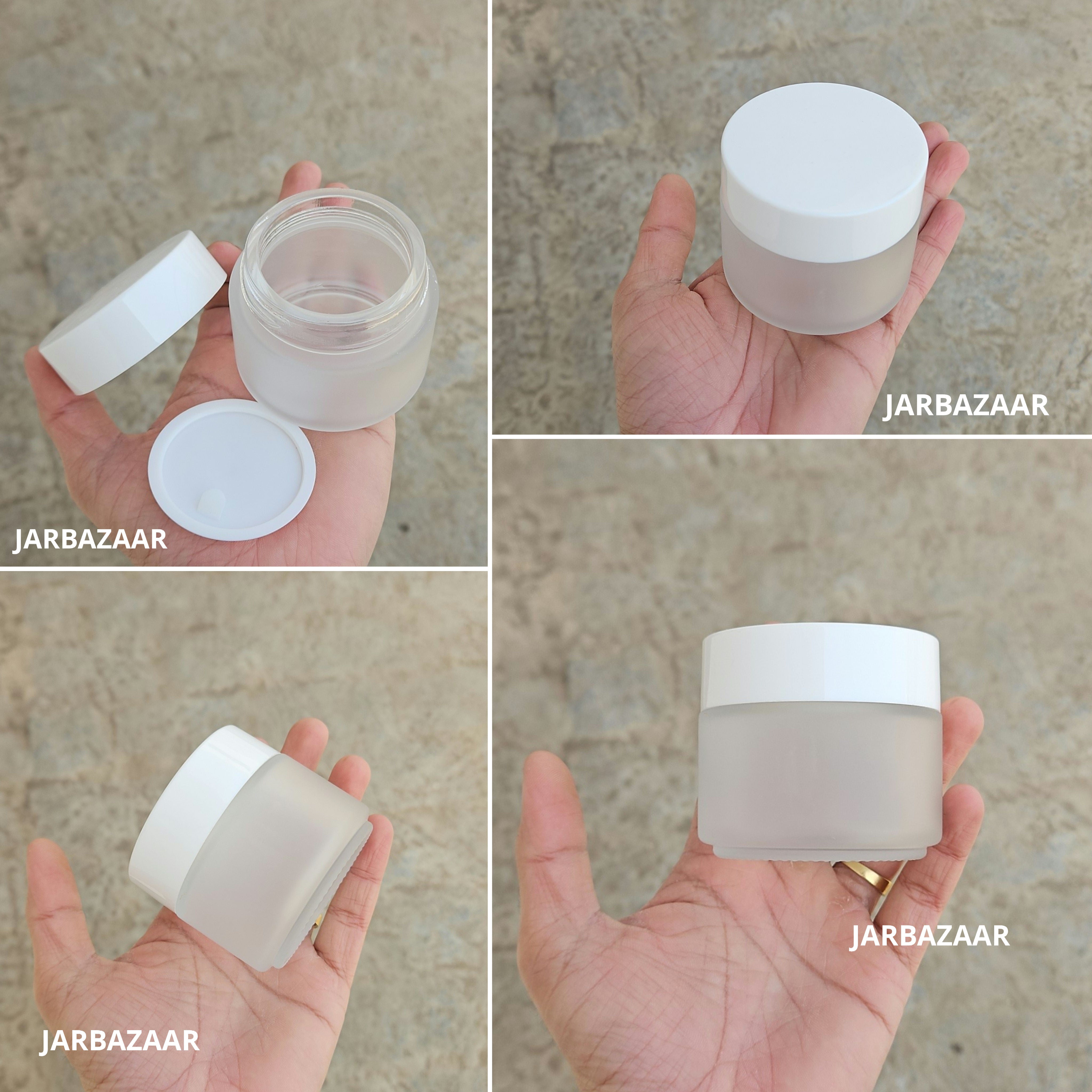 100 Gram Clear Frosted Glass Jar (Black/White Cap)