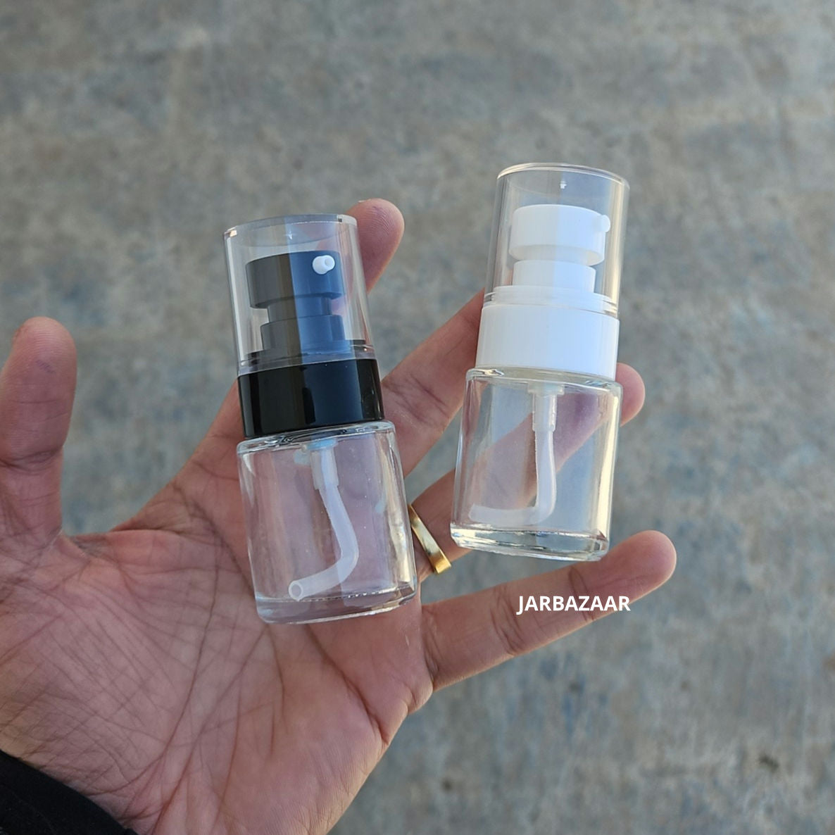 20 ML Transparent Flat Shoulder Glass Bottle (NHR SERUM PUMP)