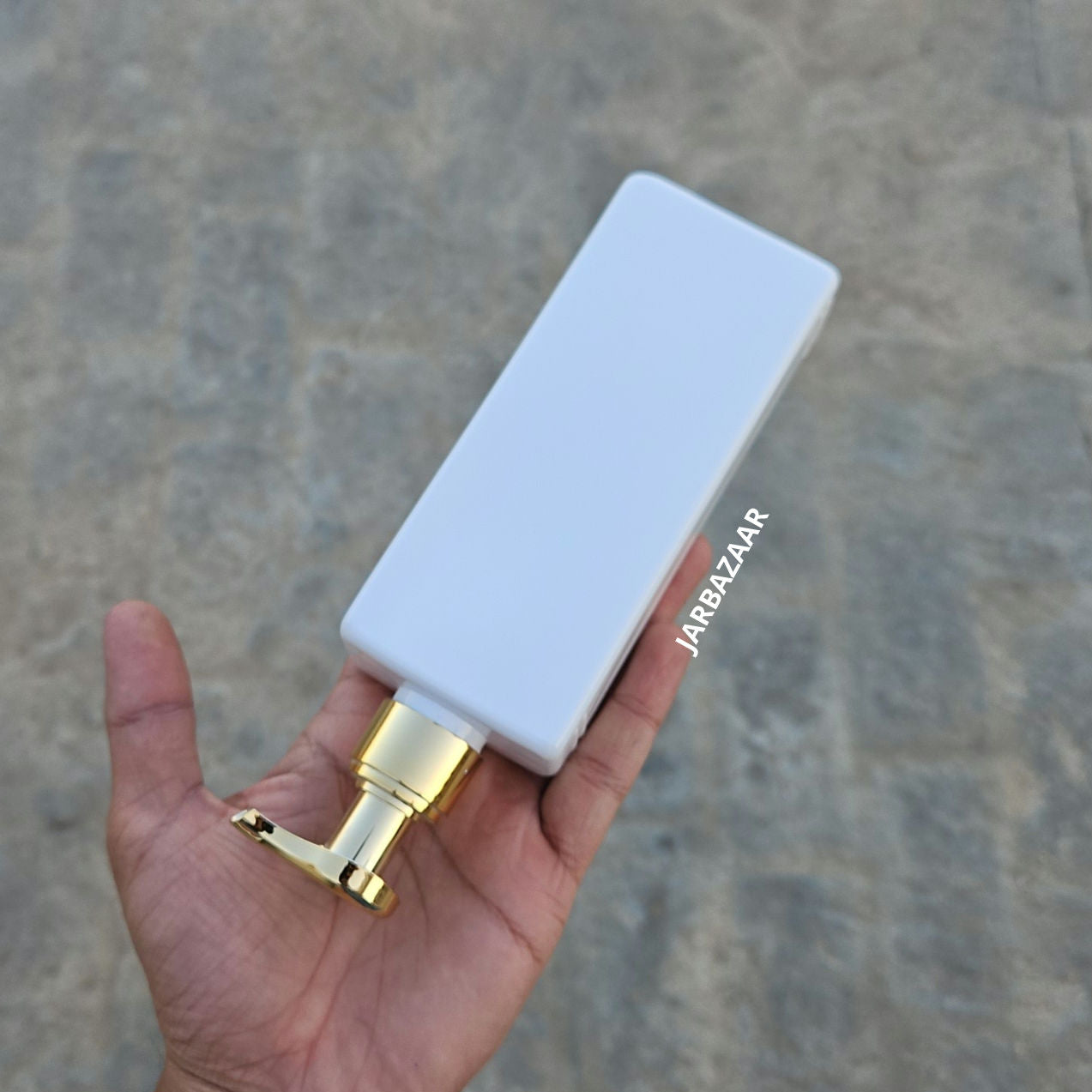 250 ML Rectangle Milky Bottle (With Premium Golden Metallic Dispenser)