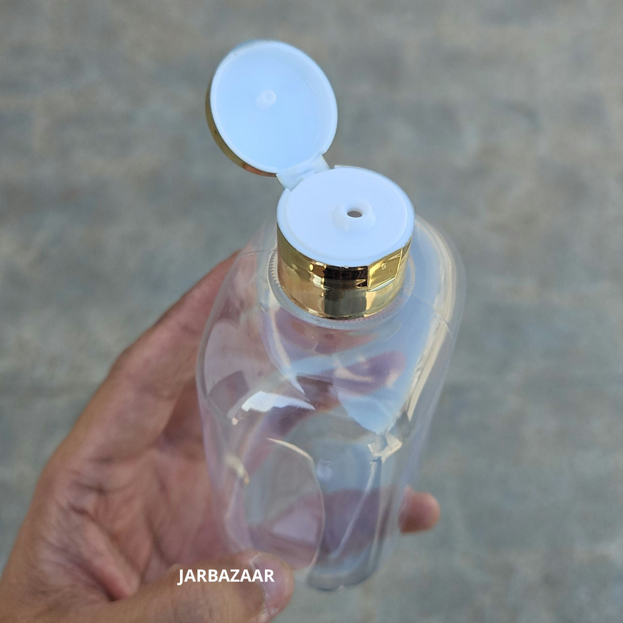 250 ML Square Transparent Pet Bottle (With Golden Fliptop Caps)