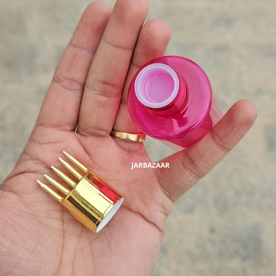 100 ML GLI Pink Pet Bottle (With Golden Comb Cap)