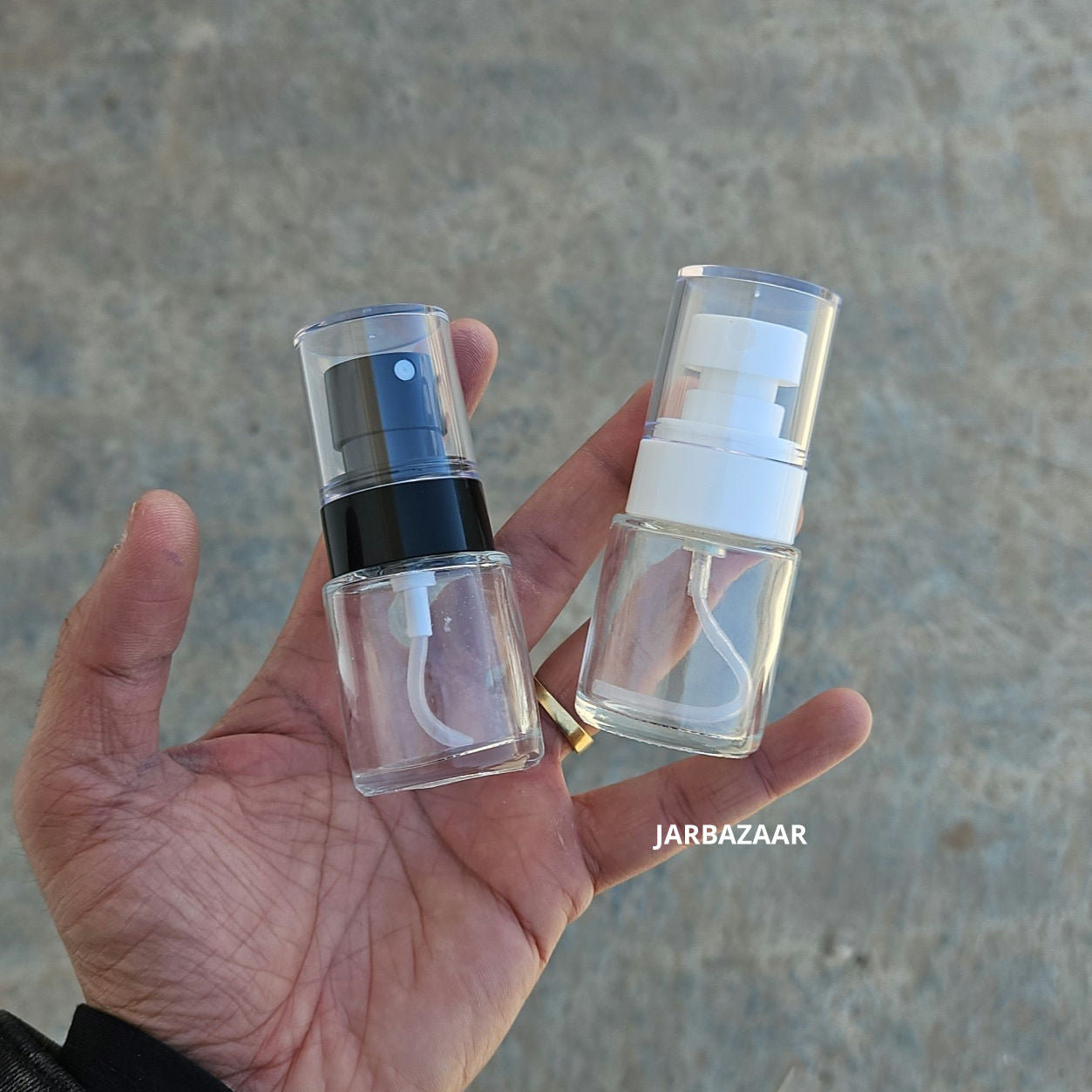20 ML Transparent Flat Shoulder Glass Bottle (NHR SPRAY PUMP)