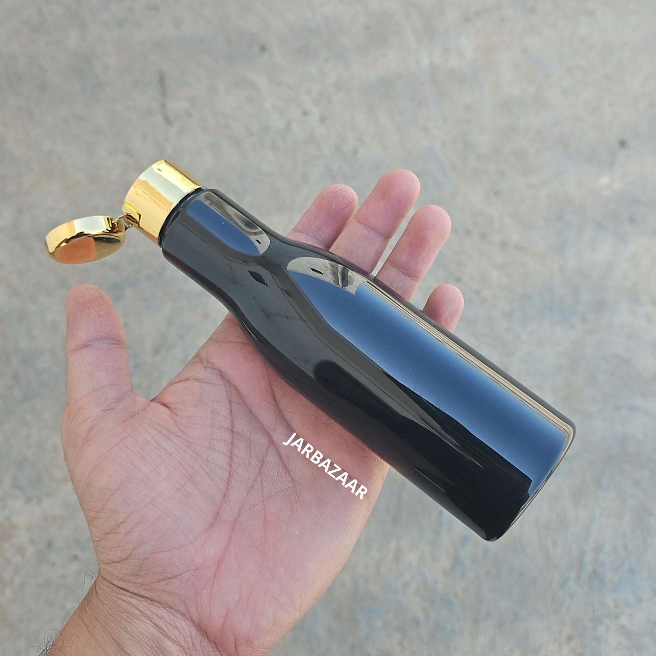 200 ML Asta Black Pet Bottle (With Golden Fliptop Caps)