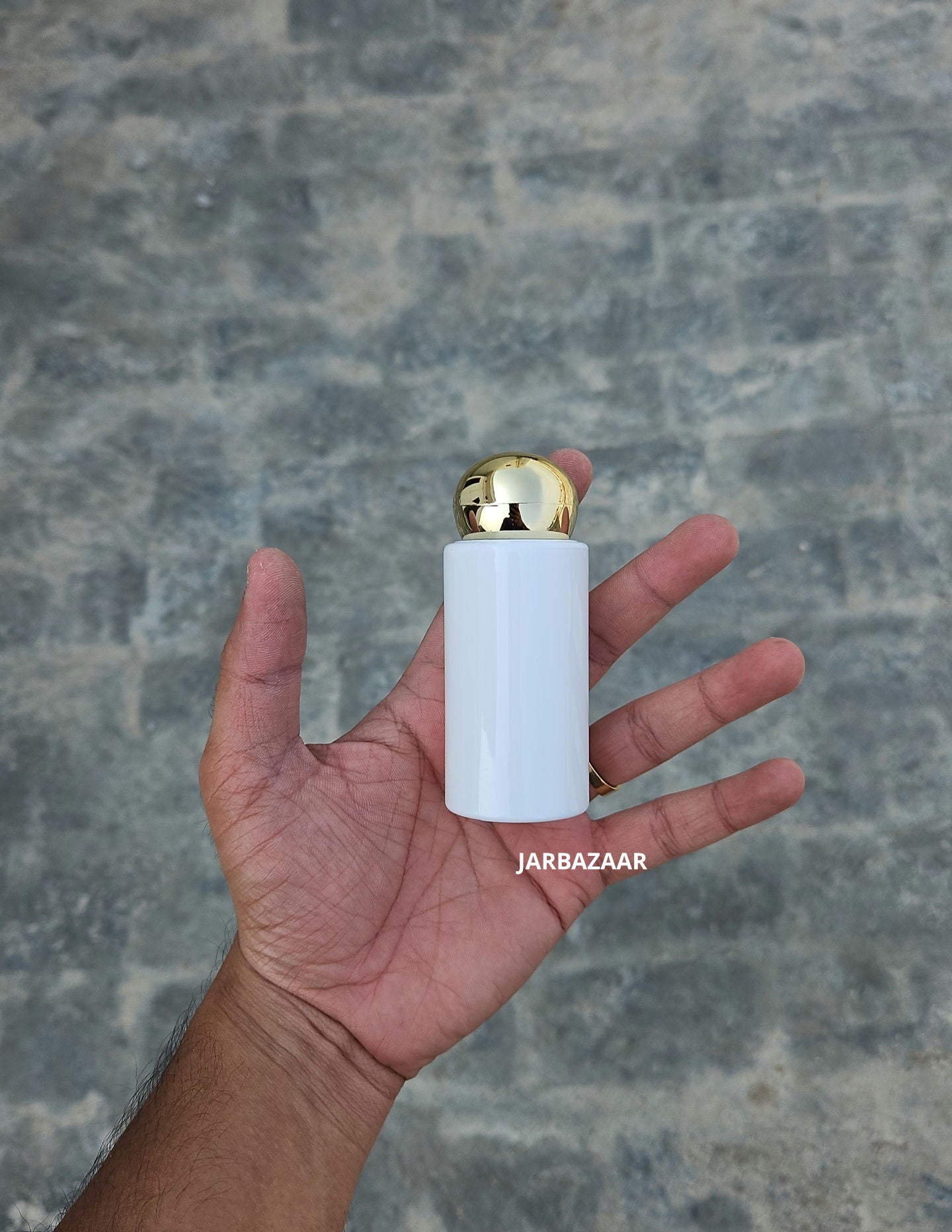 60 ML Round White Bottle (Golden Dome Cap)