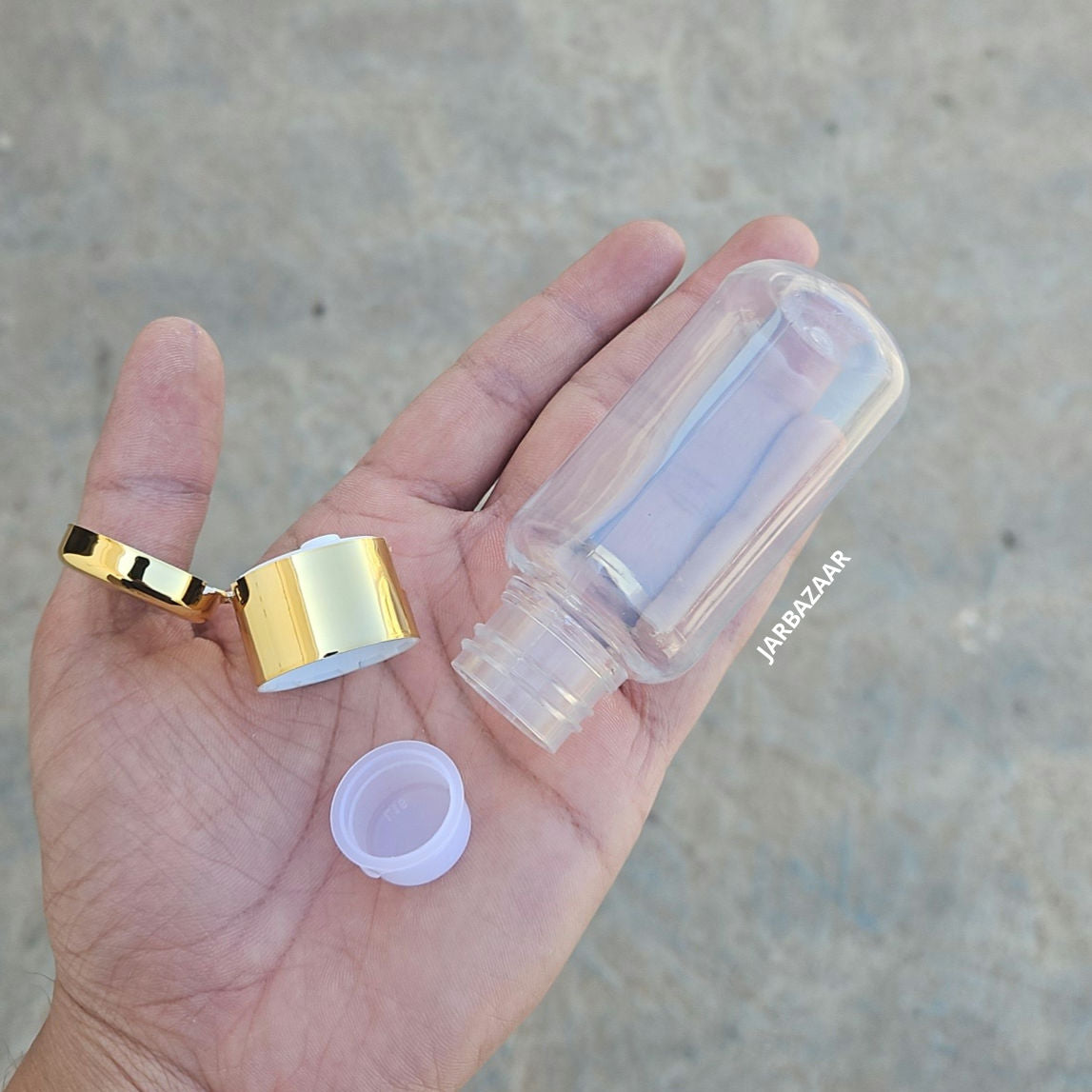 50 ML Boston Transparent Pet Bottle (With Golden Fliptop Caps)
