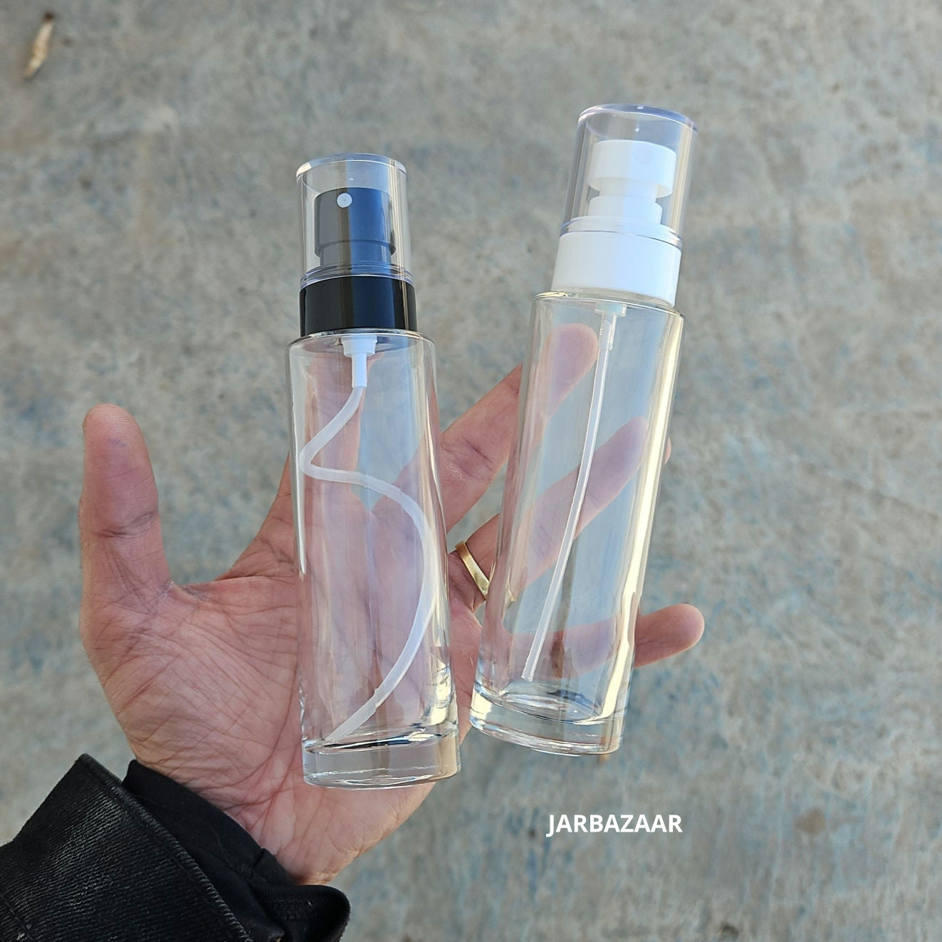 100 ML Transparent Flat Shoulder Glass Bottle (NHR SPRAY PUMP)