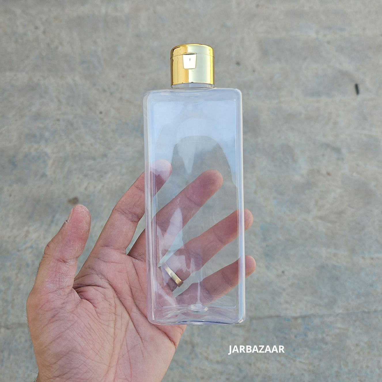 250 ML Rectangle Transparent Pet Bottle (With Golden Fliptop Caps)