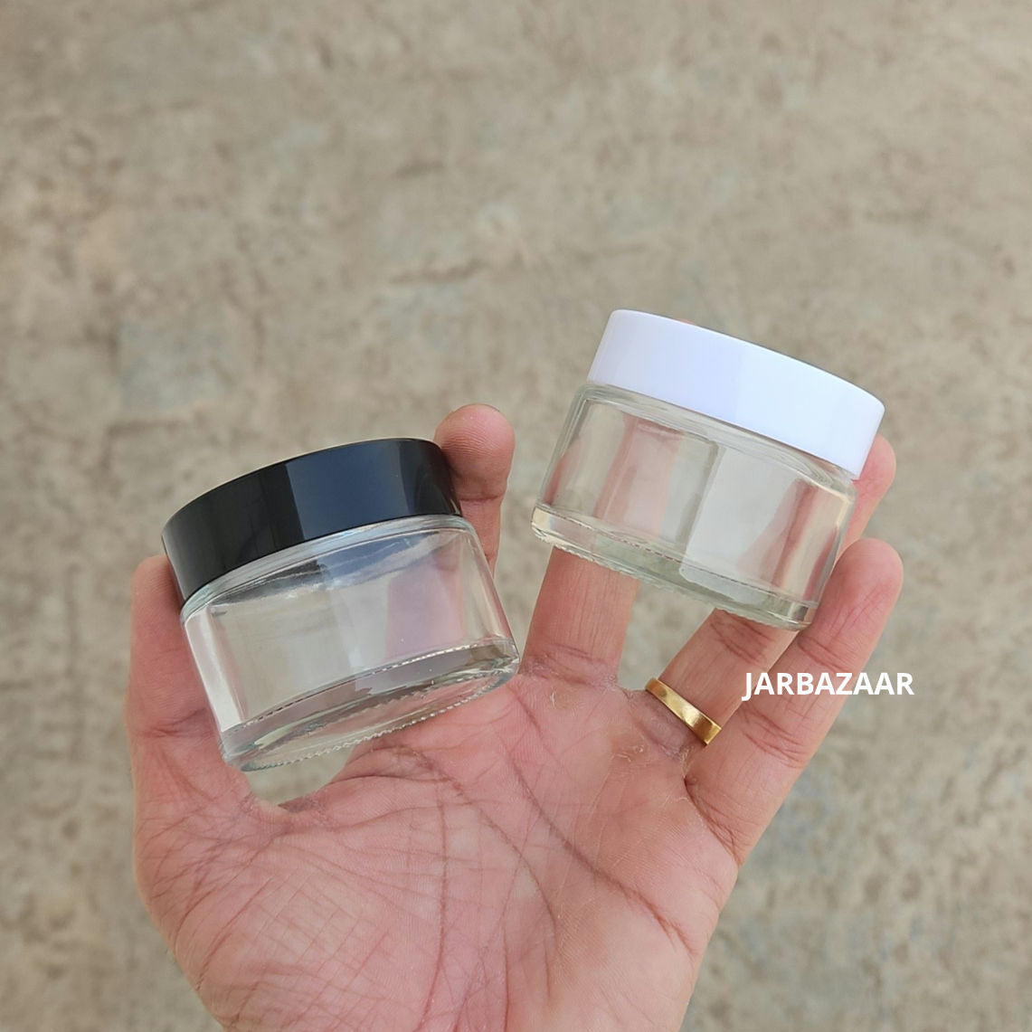 50 Gram Clear Glass Jar (Black/White Cap)