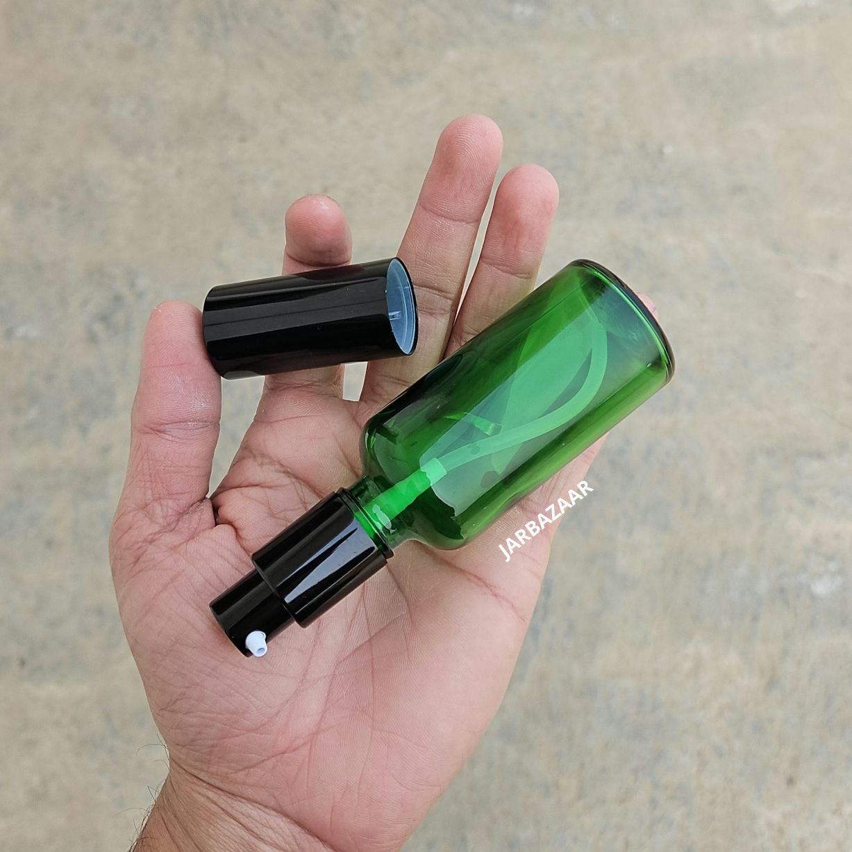 50 ml Green Glass bottle (With Premium Black Serum Pumps)