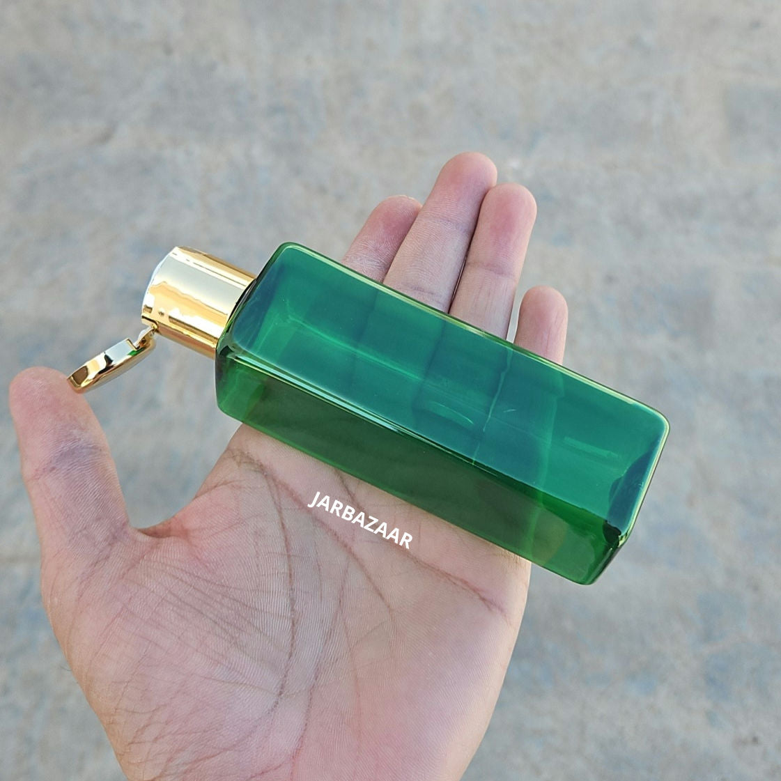 100 ML Square Green Pet Bottle (With Golden Fliptop Caps)