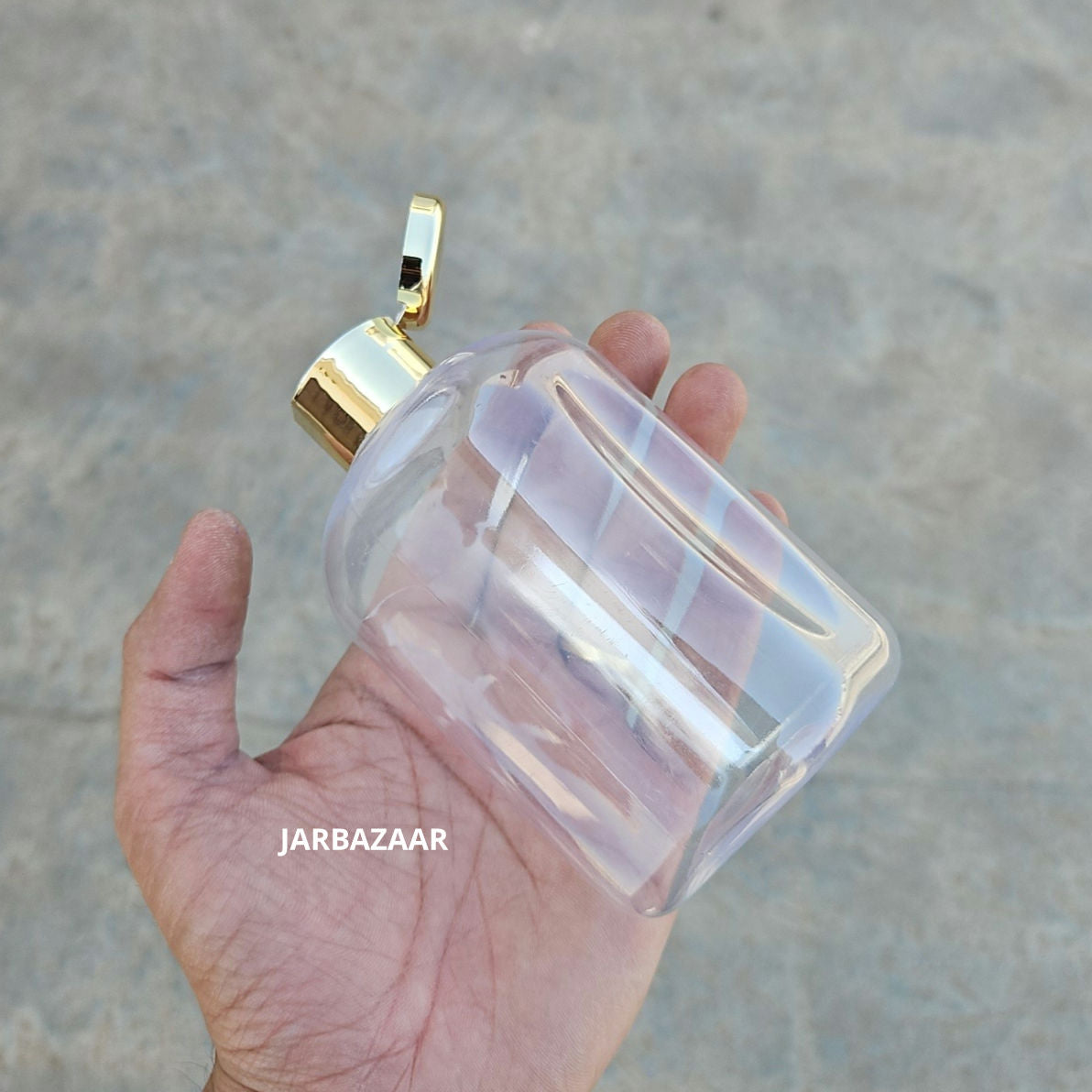 250 ML Square Transparent Pet Bottle (With Golden Fliptop Caps)